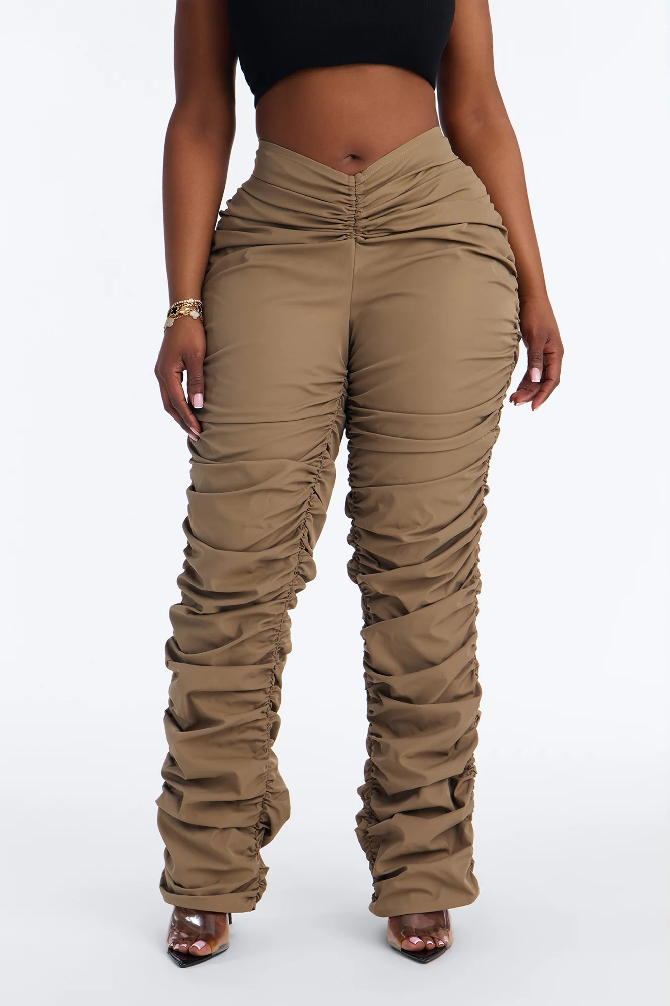 Lettie Mid Rise Ruched Skinny Pant - Taupe - Image 2