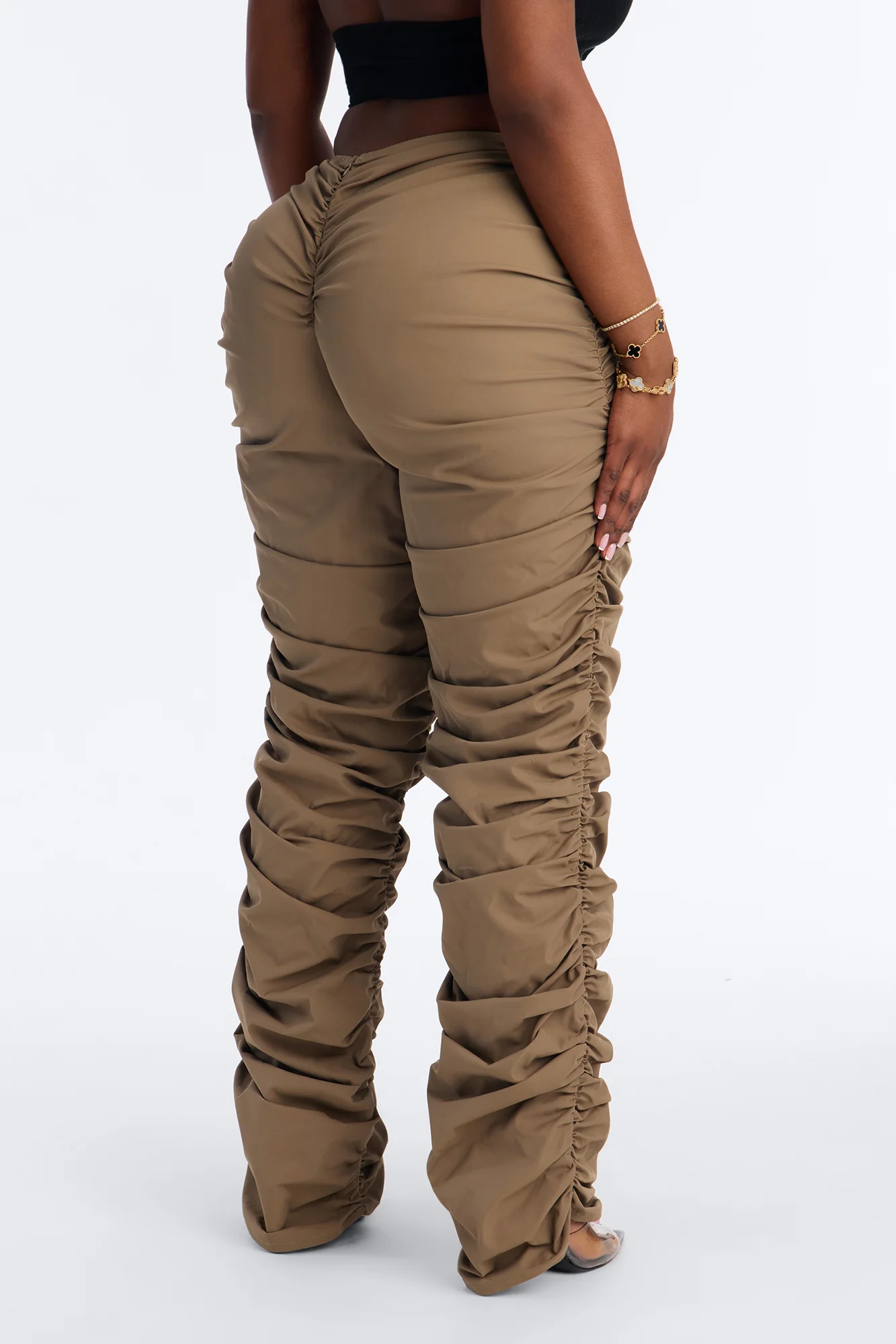 Lettie Mid Rise Ruched Skinny Pant - Taupe - Image 3
