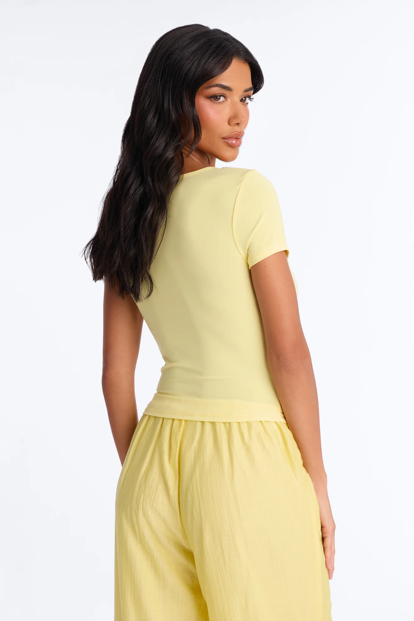 Lexi Hardware Asymmetrical Neck Short Sleeve Top - Butter Yellow - Image 4