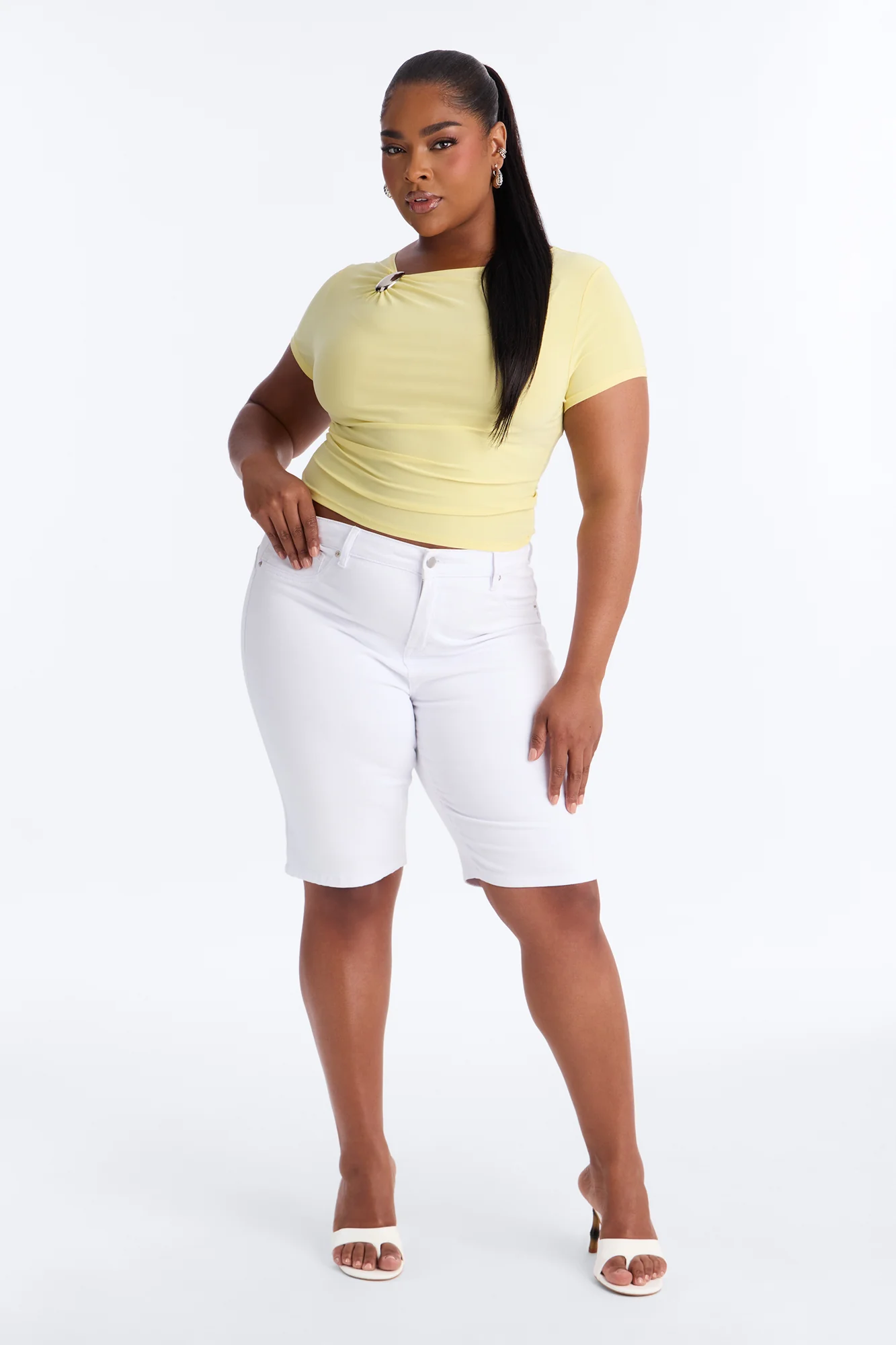 Lexi Hardware Asymmetrical Neck Short Sleeve Top - Butter Yellow - Image 6