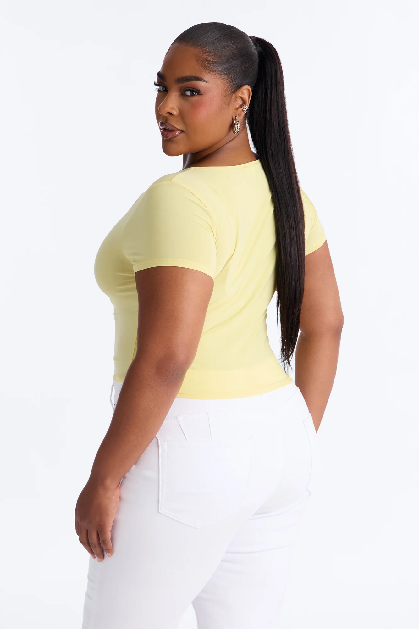 Lexi Hardware Asymmetrical Neck Short Sleeve Top - Butter Yellow - Image 8