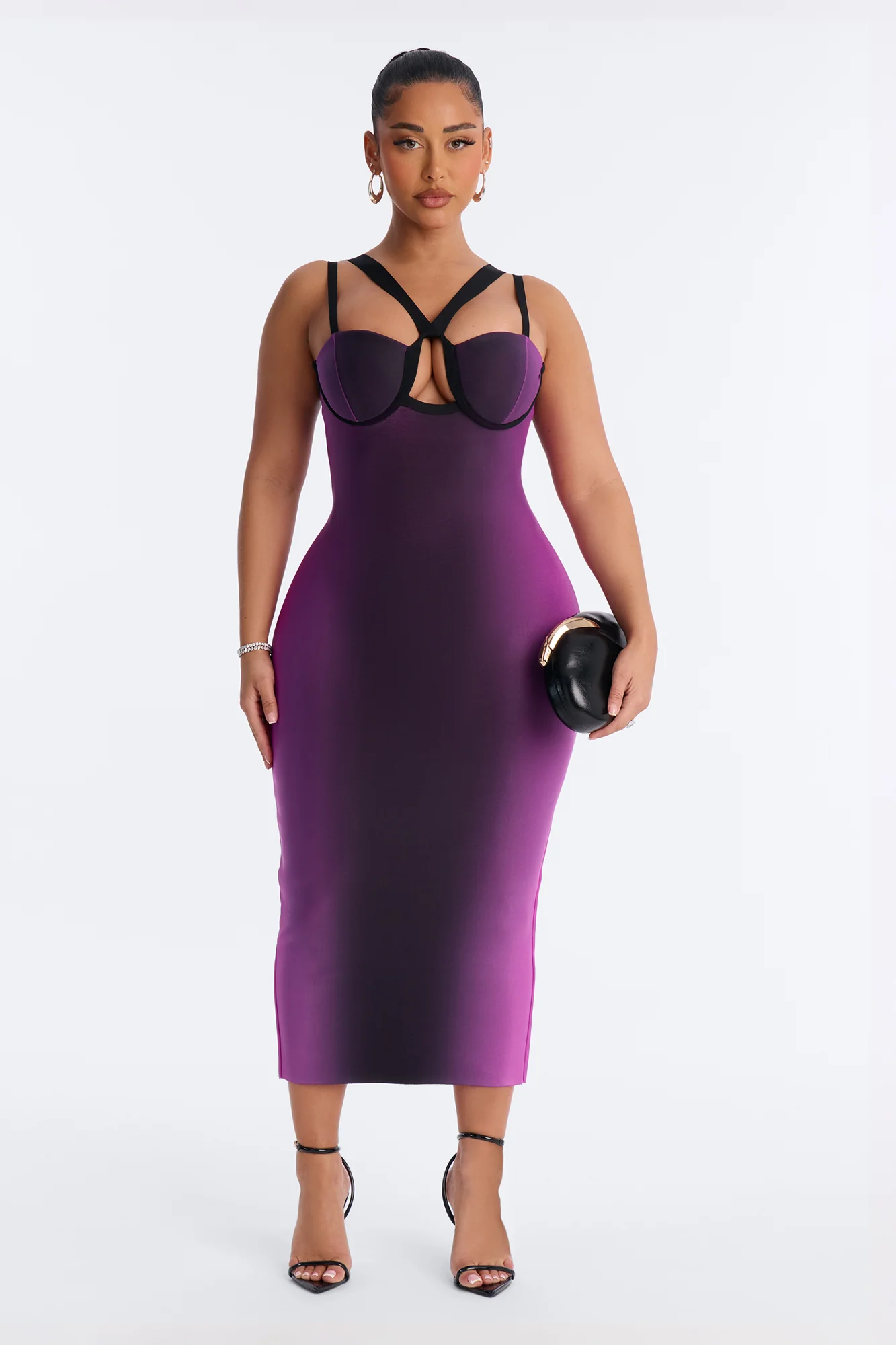 Lexi Ombre Bandage Midi Dress - Black/Purple