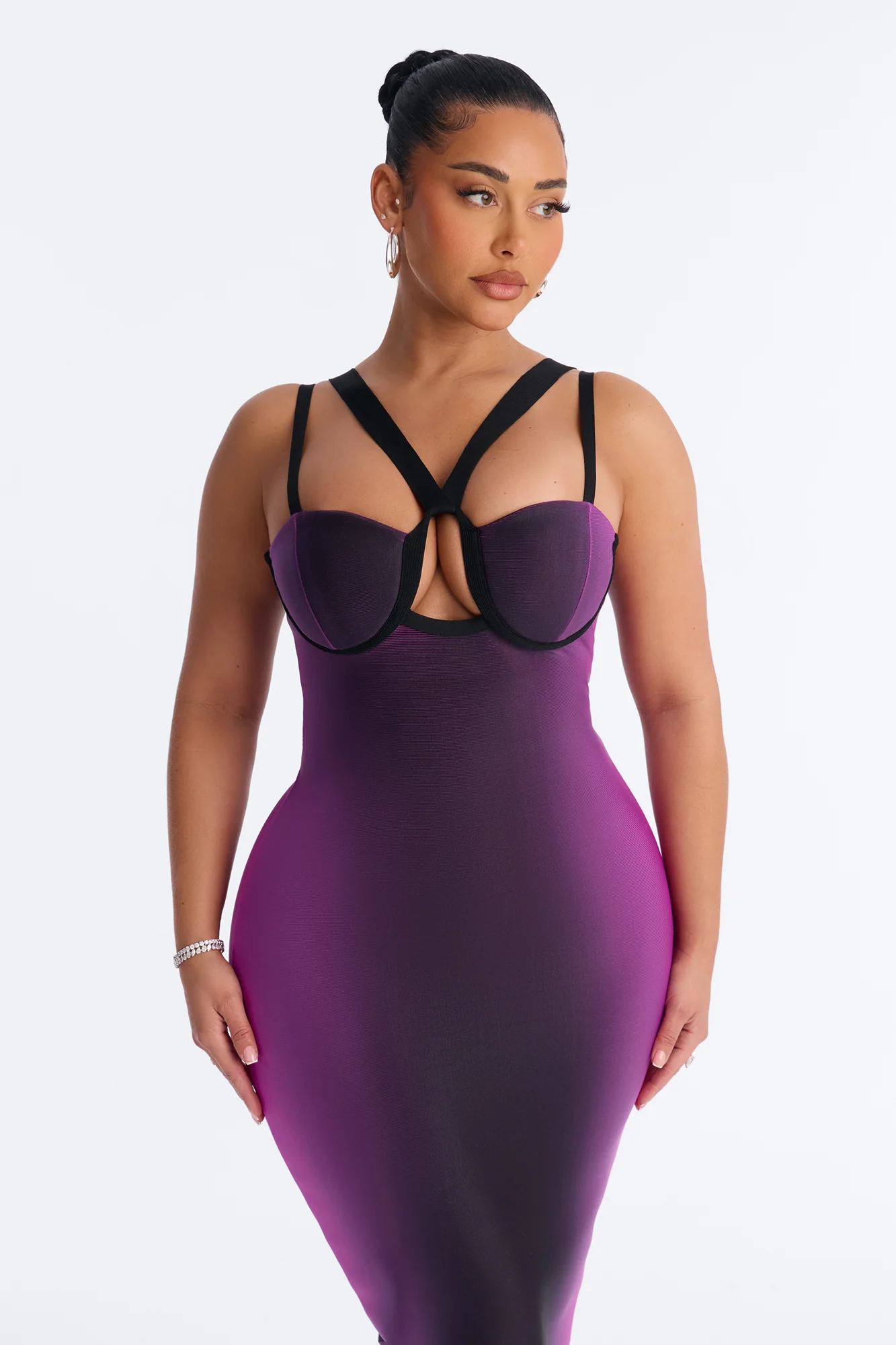 Lexi Ombre Bandage Midi Dress - Black/Purple - Image 2