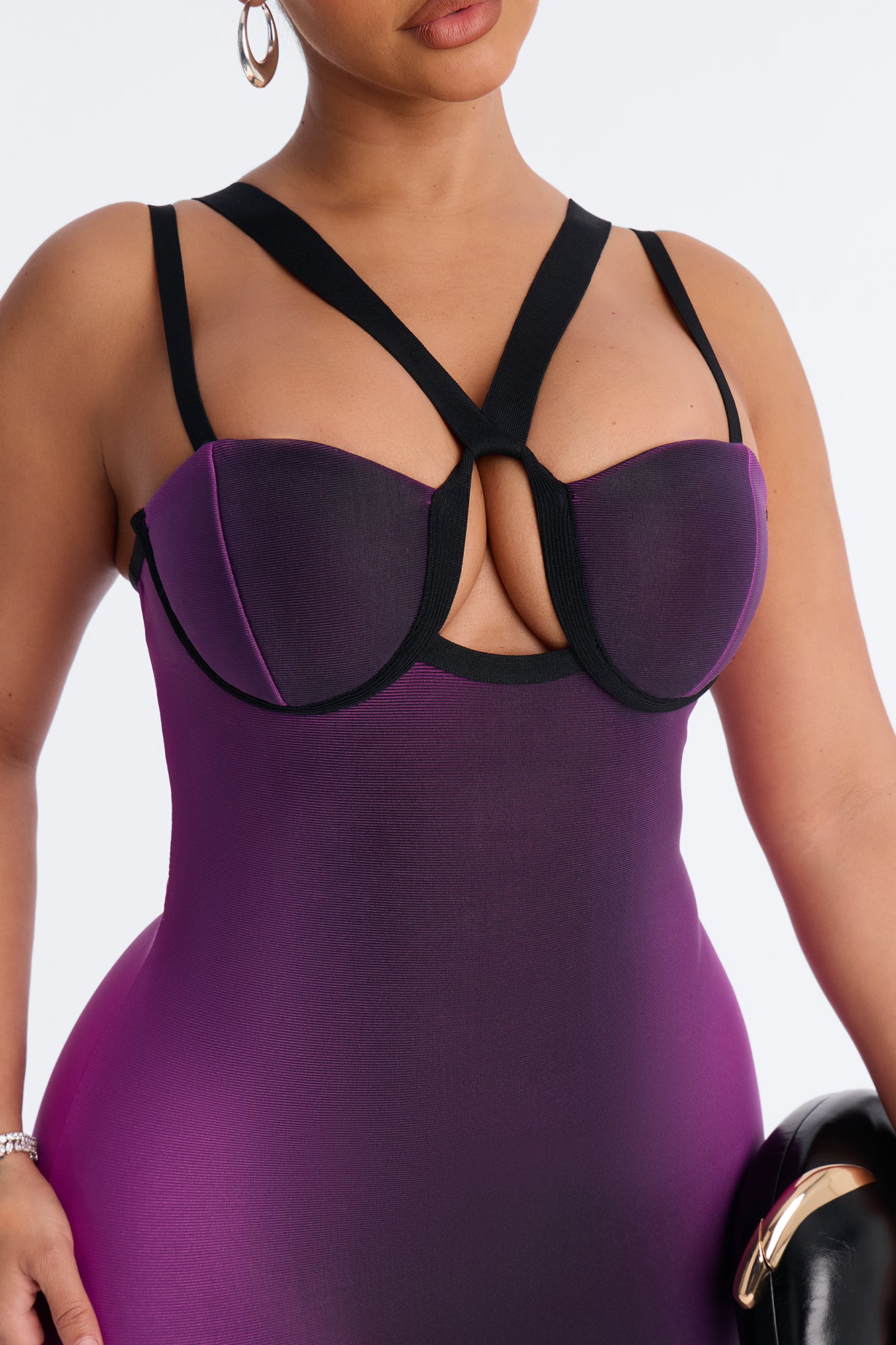 Lexi Ombre Bandage Midi Dress - Black/Purple - Image 3