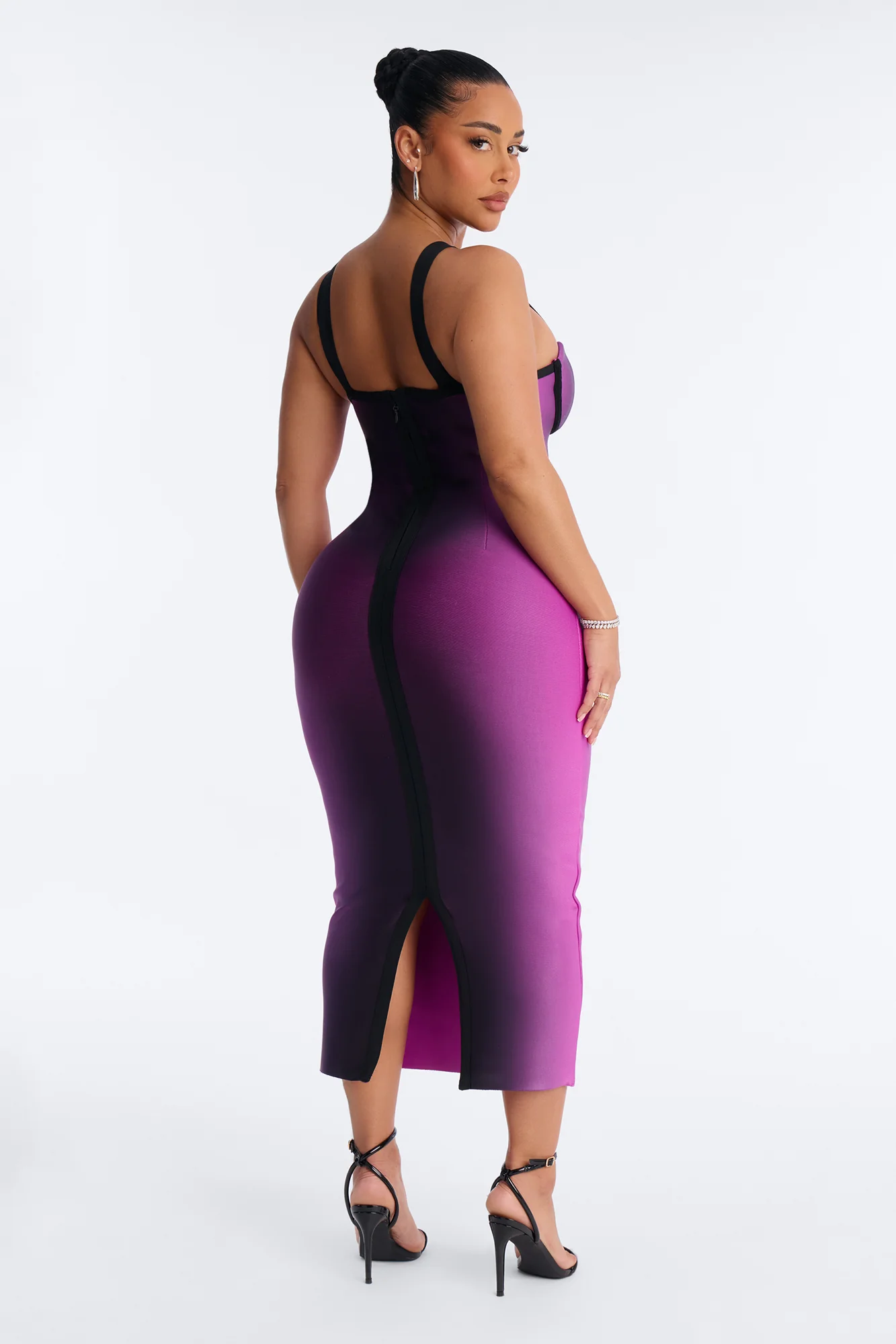 Lexi Ombre Bandage Midi Dress - Black/Purple - Image 4