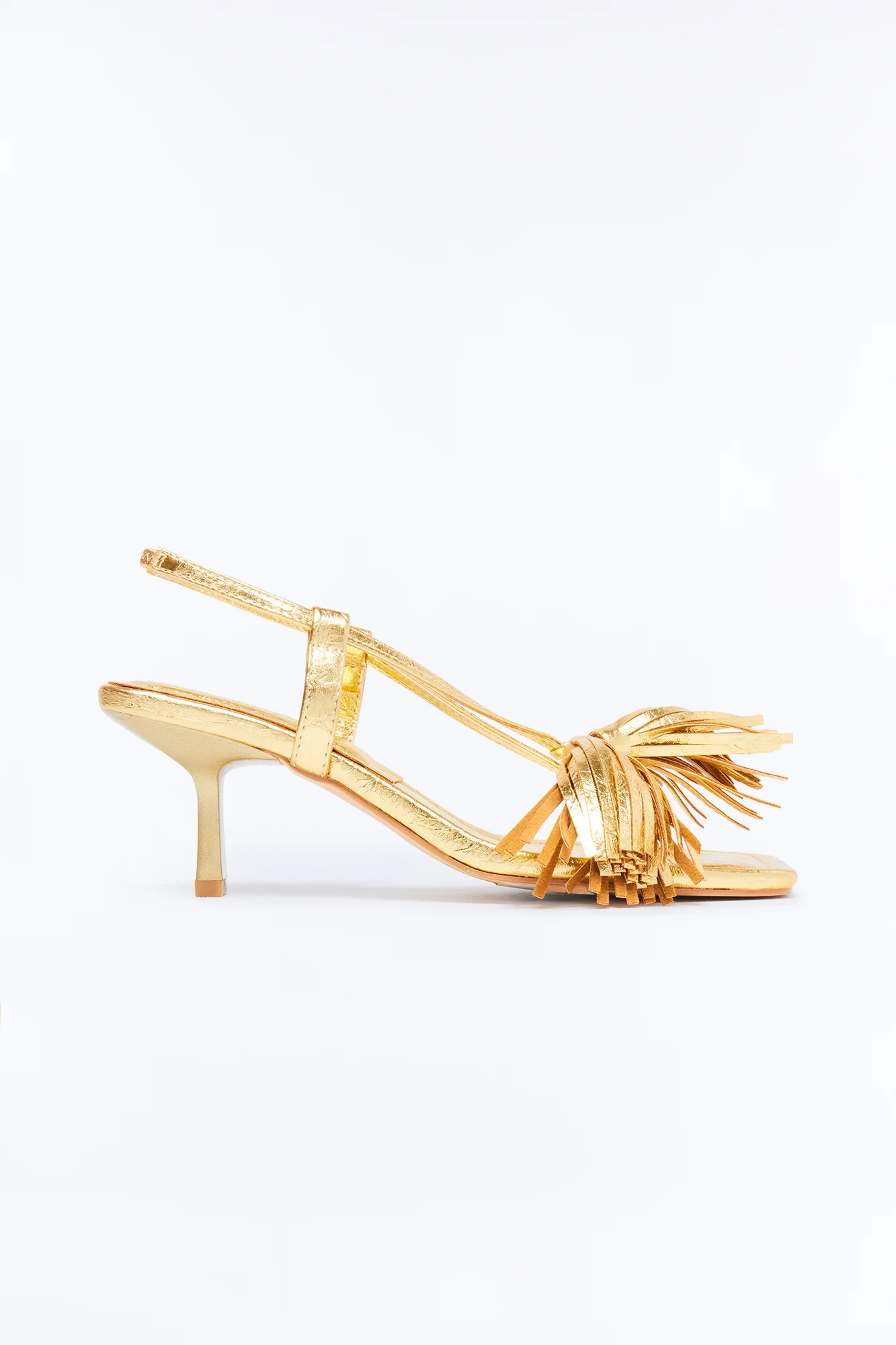 Lexla Fringe Slingback Heels - Gold