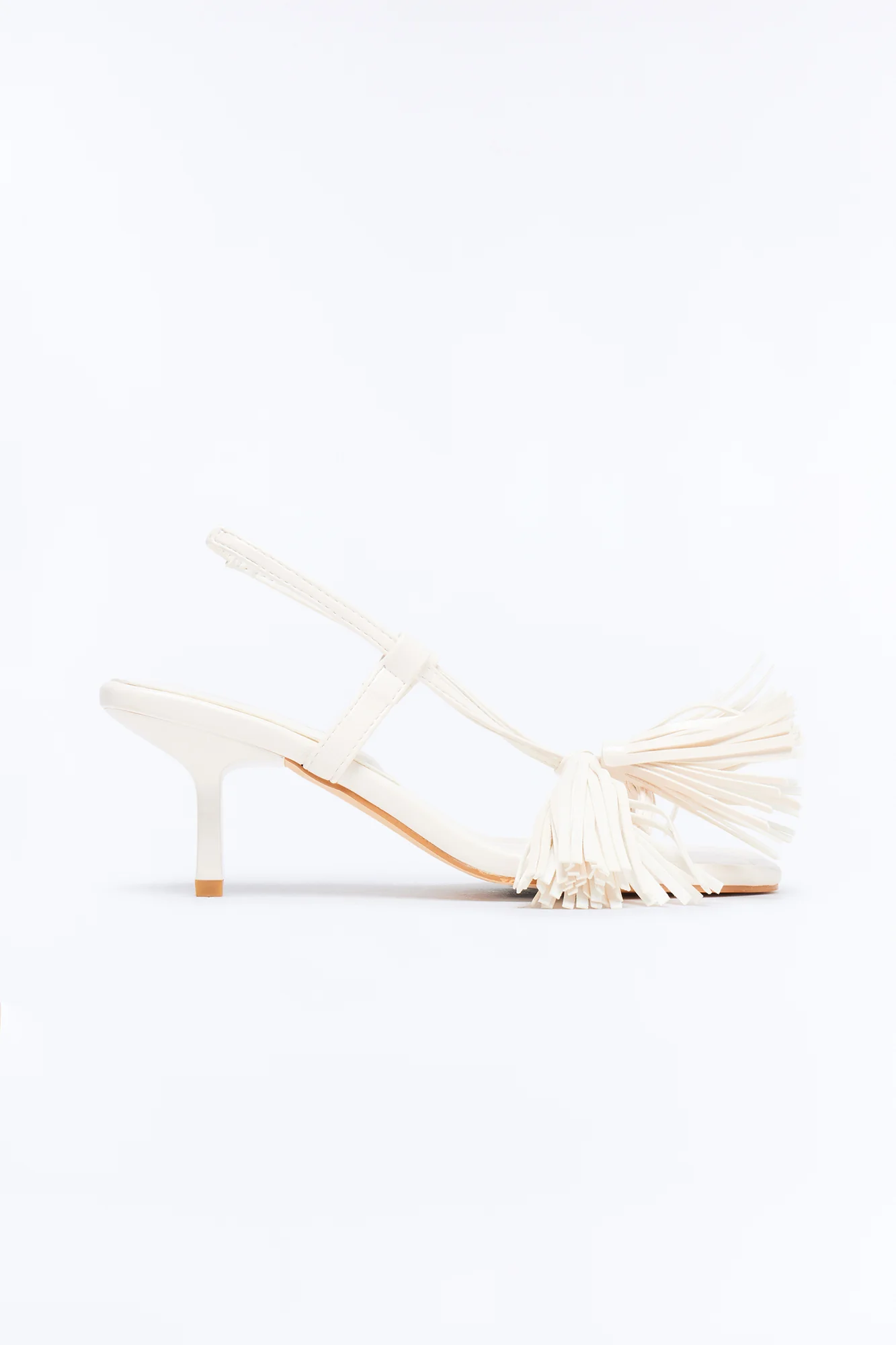 Lexla Fringe Slingback Heels - White