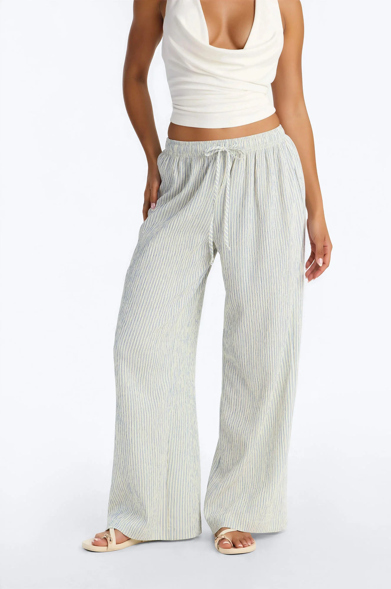 Lexley Mid Rise Textured Wide Leg Pant 30″ - Blue/combo - Image 2