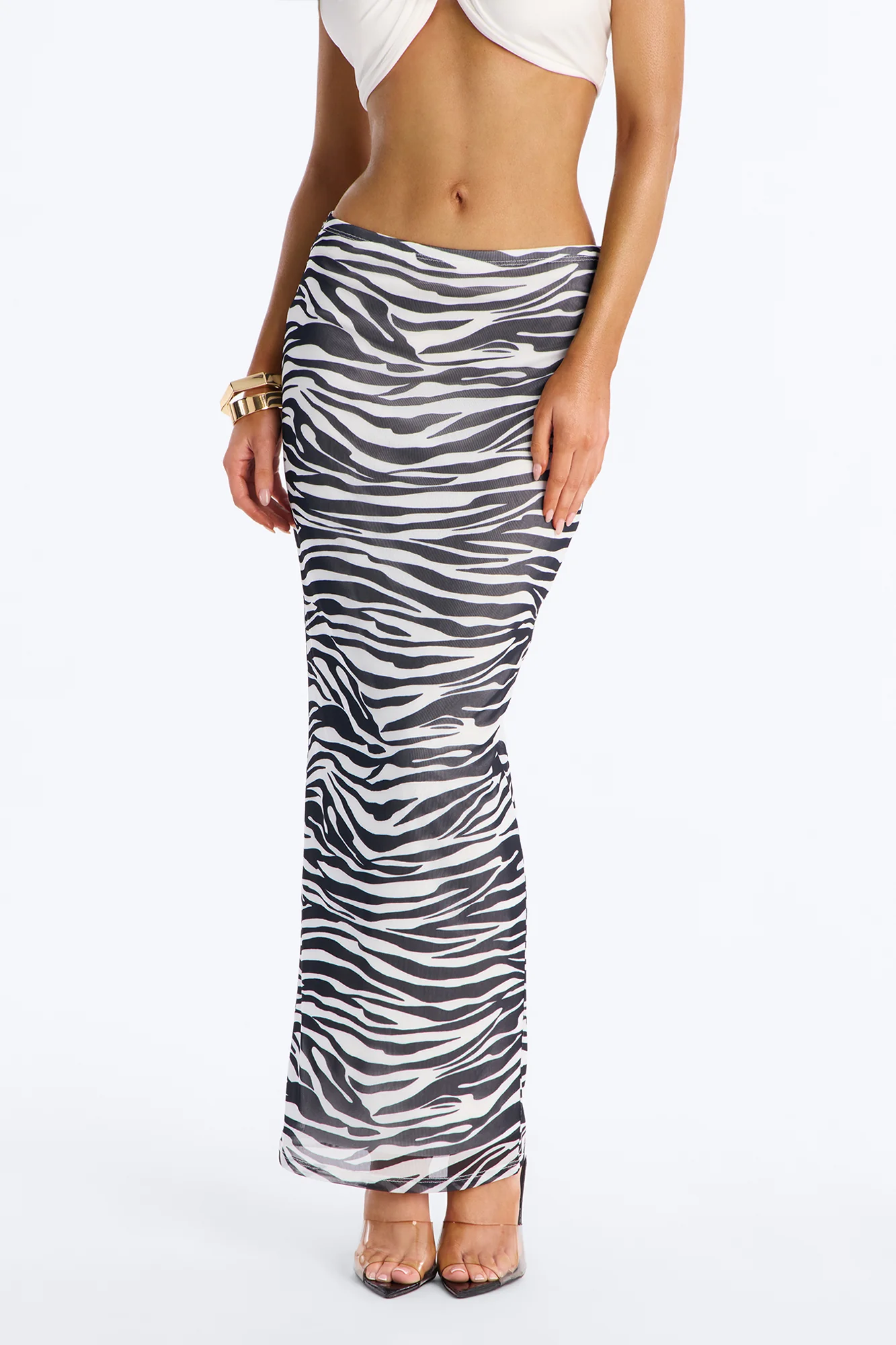 Lia Zebra Mesh Maxi Skirt - Black/White