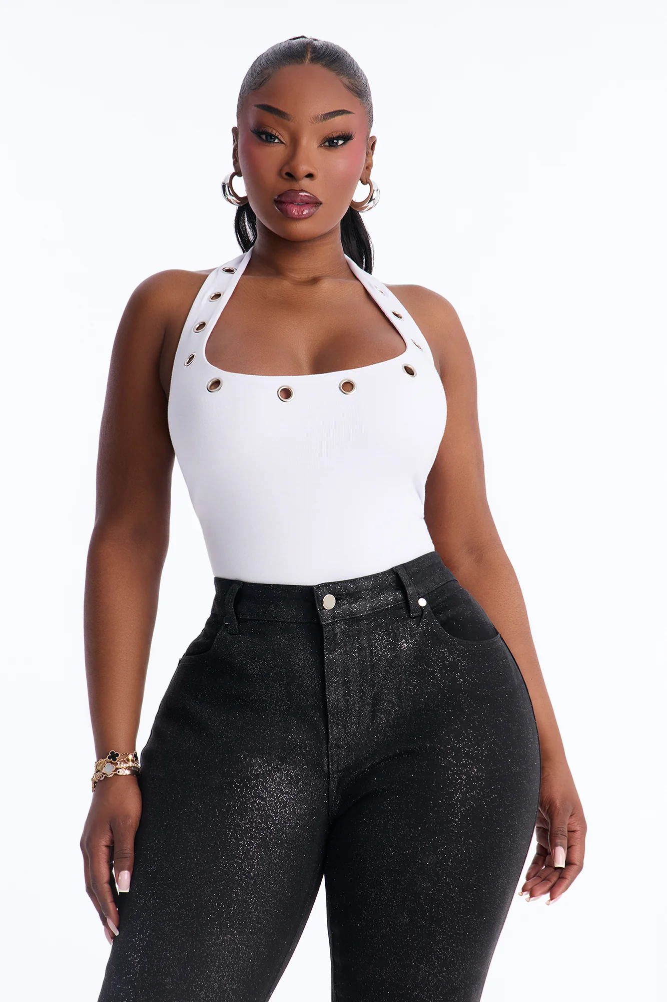 Lian U-Neck Hardware Halter Top - White - Image 5