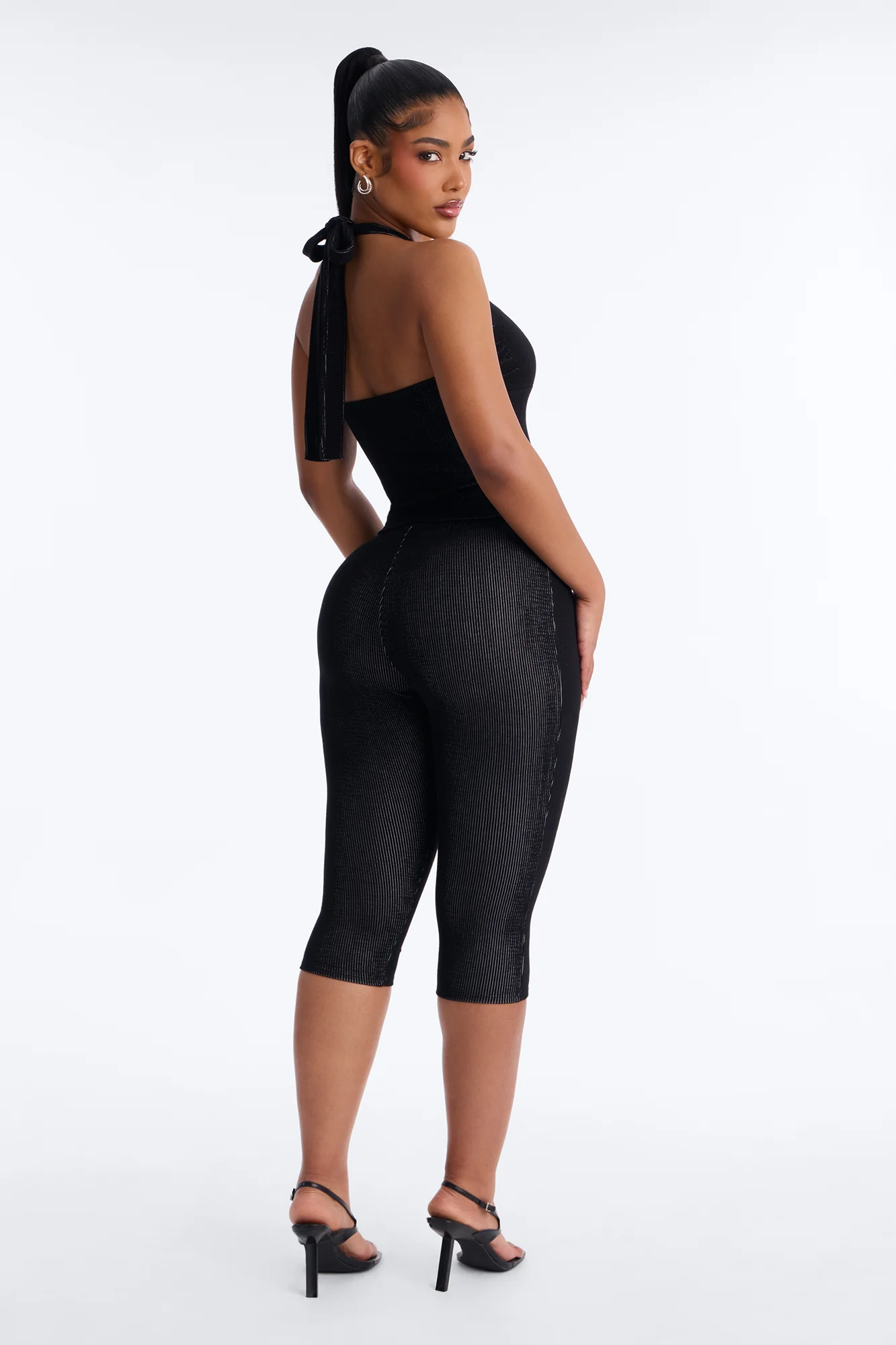Liana Halter Ribbed Capri Set - Black - Image 3