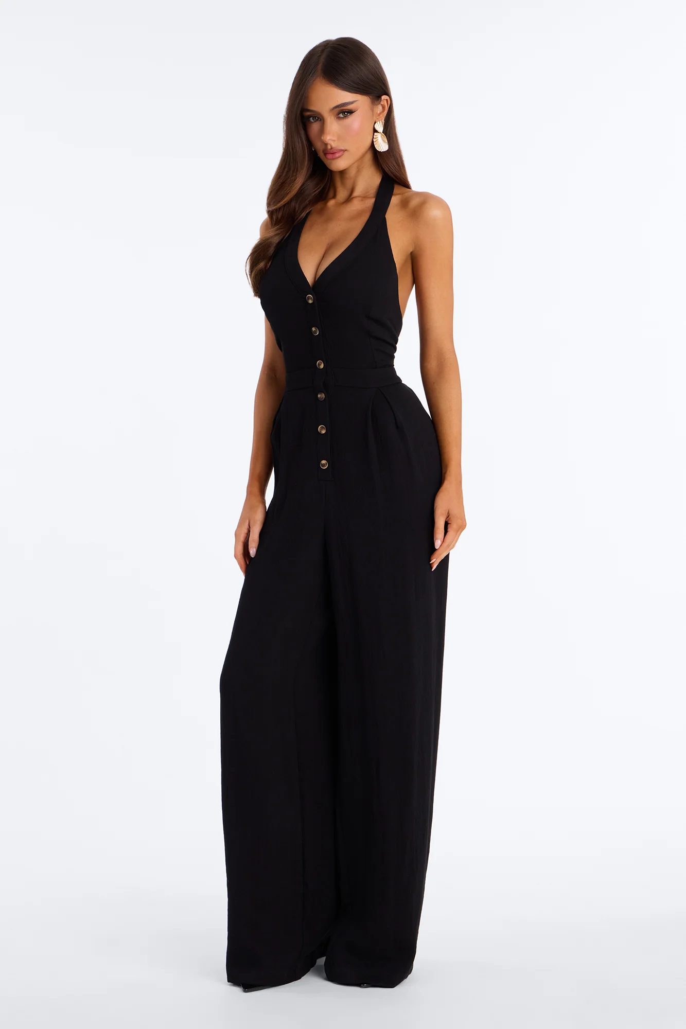 Liana Linen Halter Jumpsuit - Black