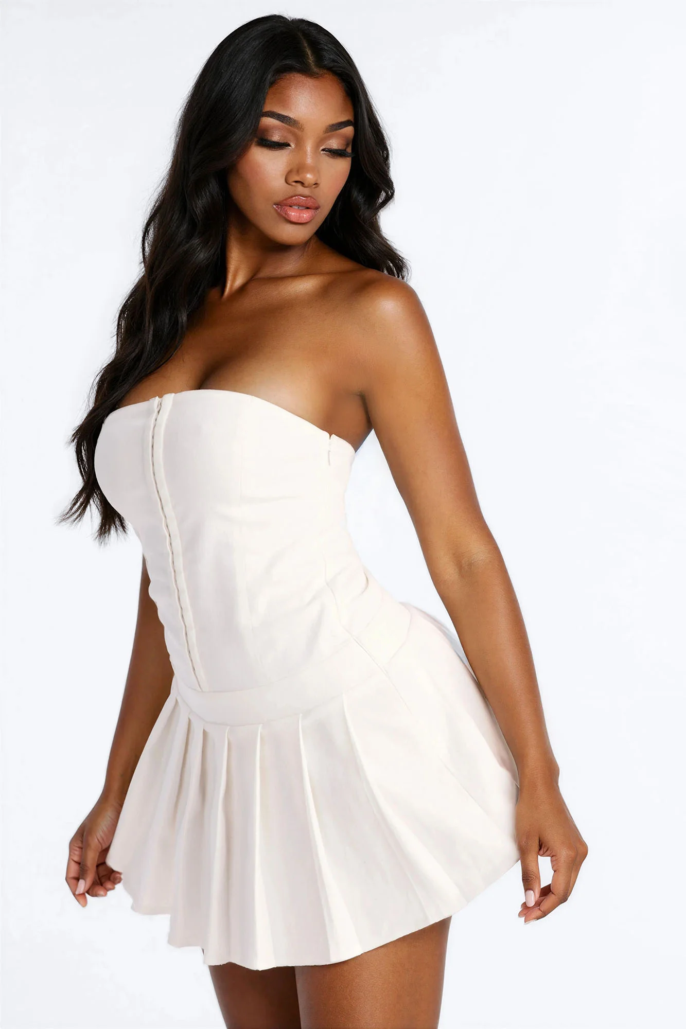 Liana Strapless Denim Mini Dress - White - Image 2