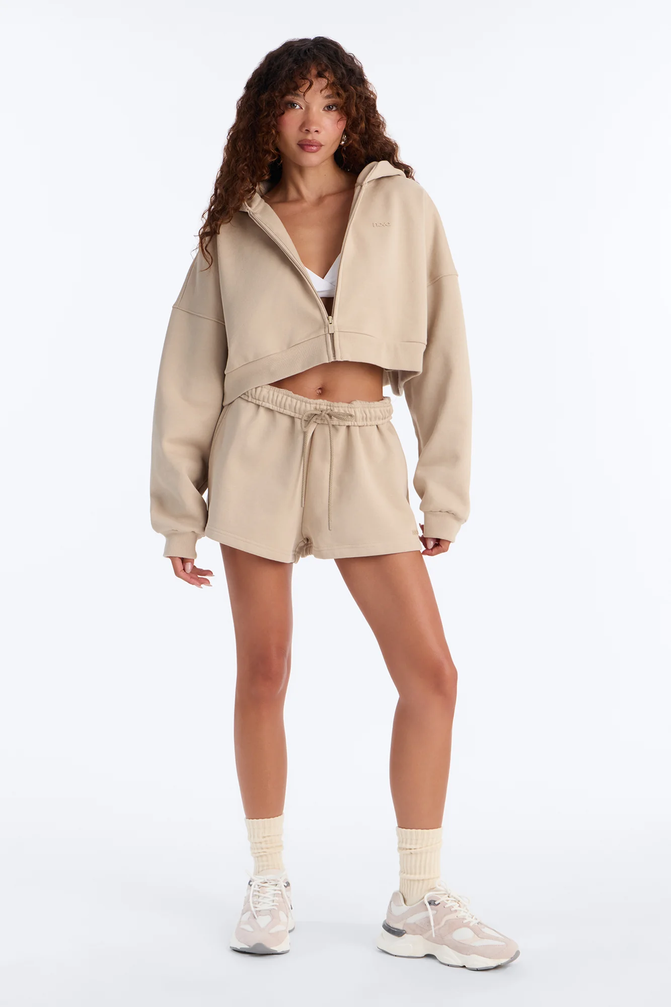 Libby Boxy Crop Zip Hoodie Fleece Sweatshirt - Taupe - Image 2