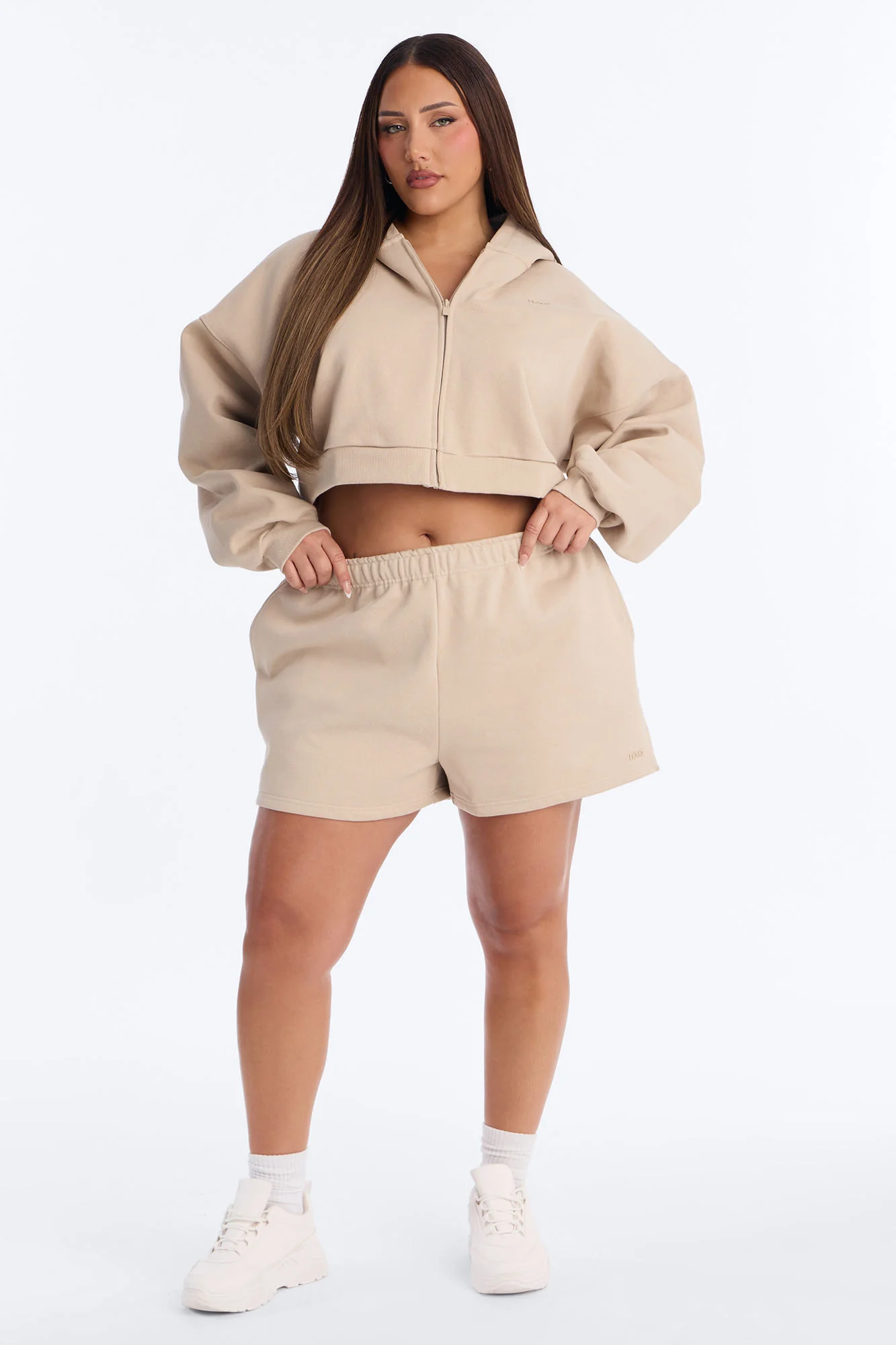 Libby Boxy Crop Zip Hoodie Fleece Sweatshirt - Taupe - Image 5