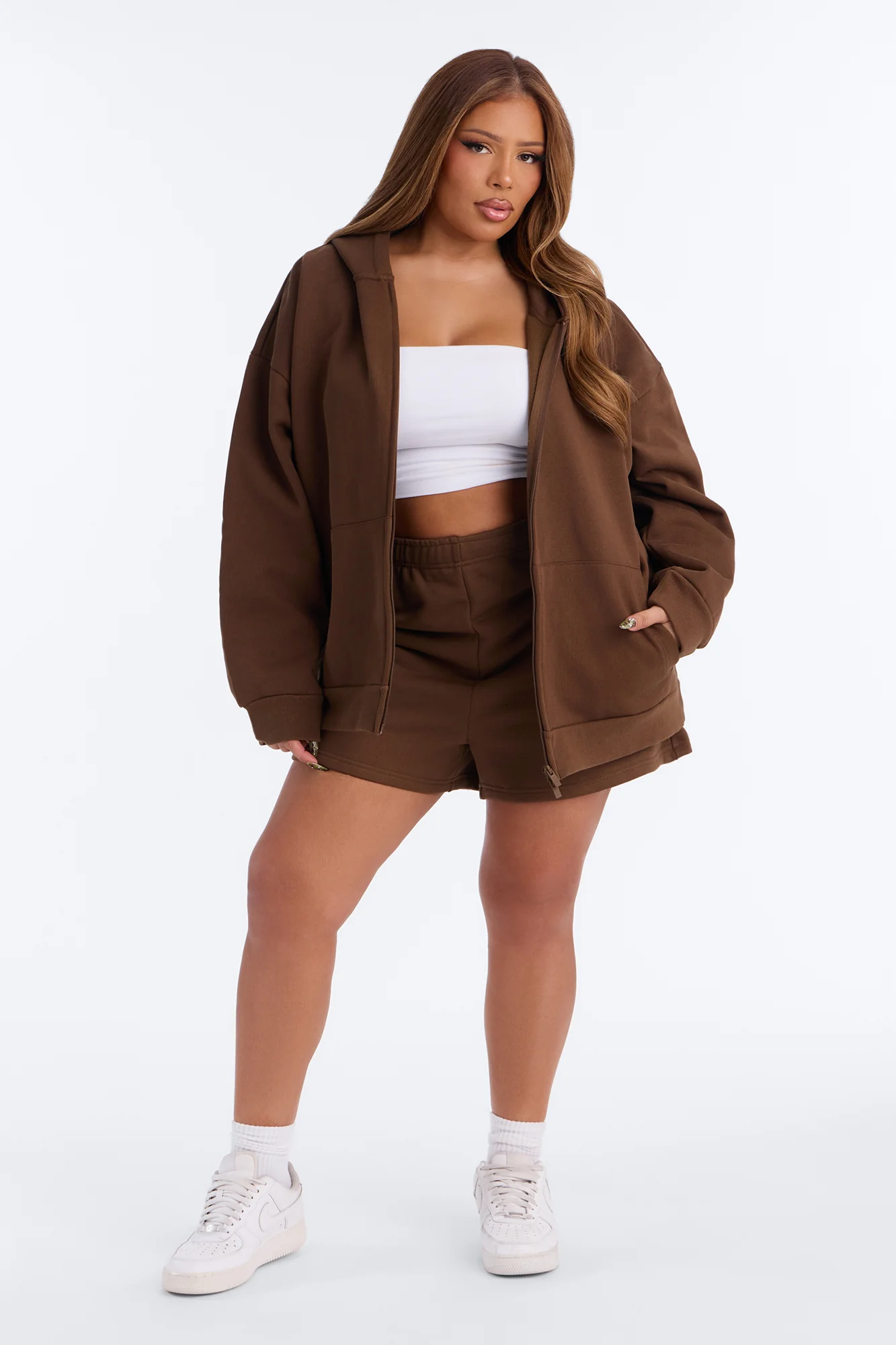 Libby Fleece Sweat Short - Brown - Image 4