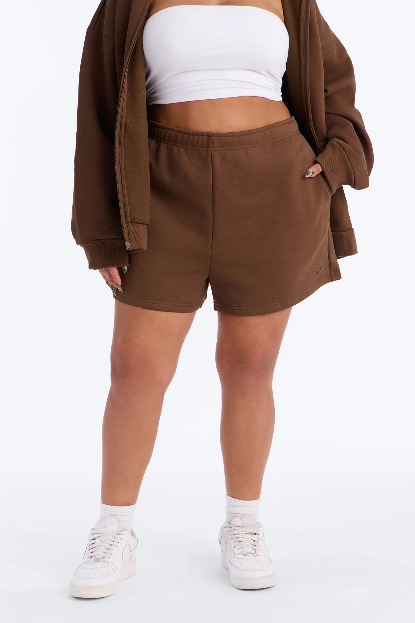 Libby Fleece Sweat Short - Brown - Image 5