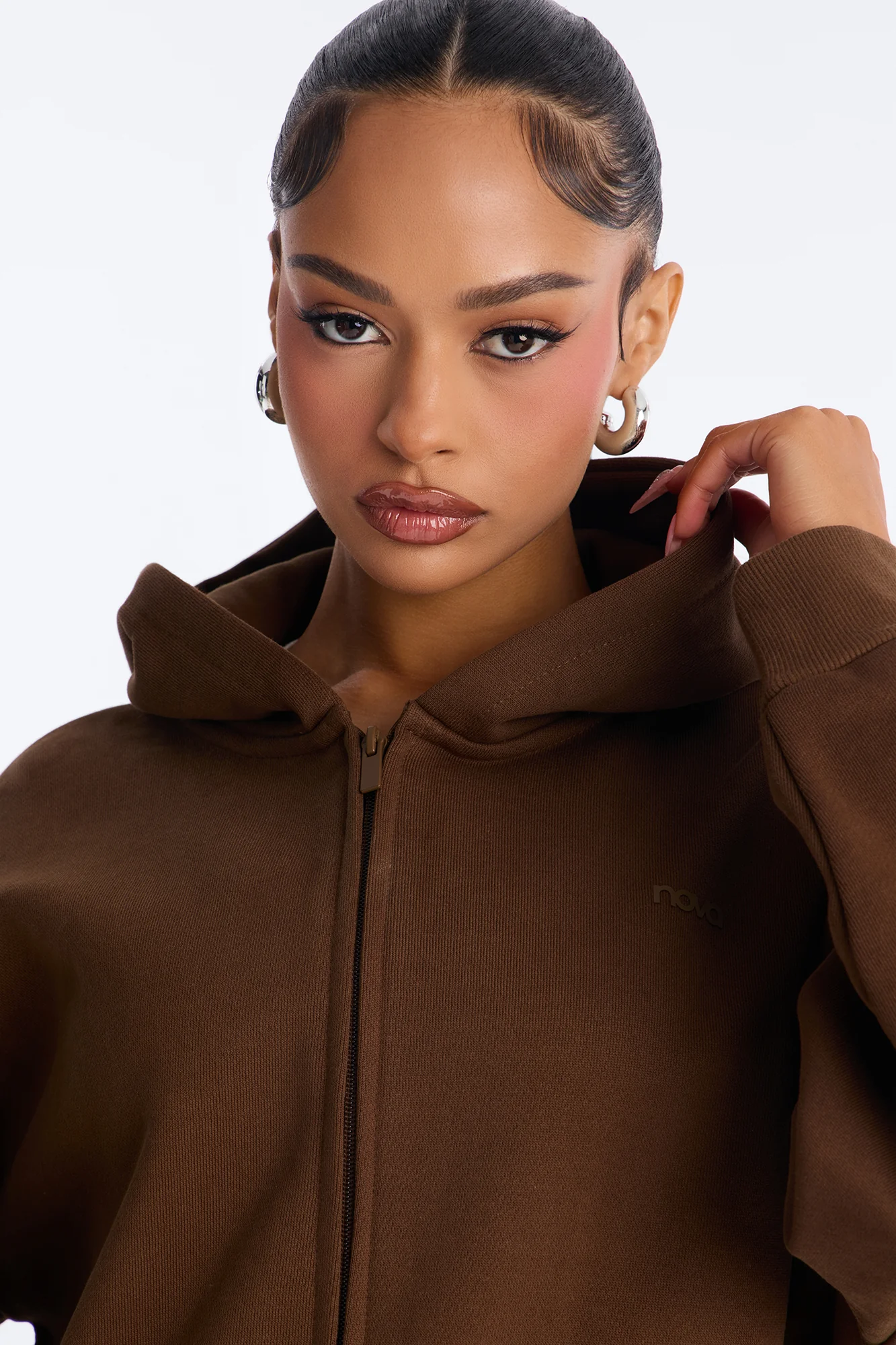 Libby Full Zip Hoodie Fleece Sweatshirt - Brown - Image 3