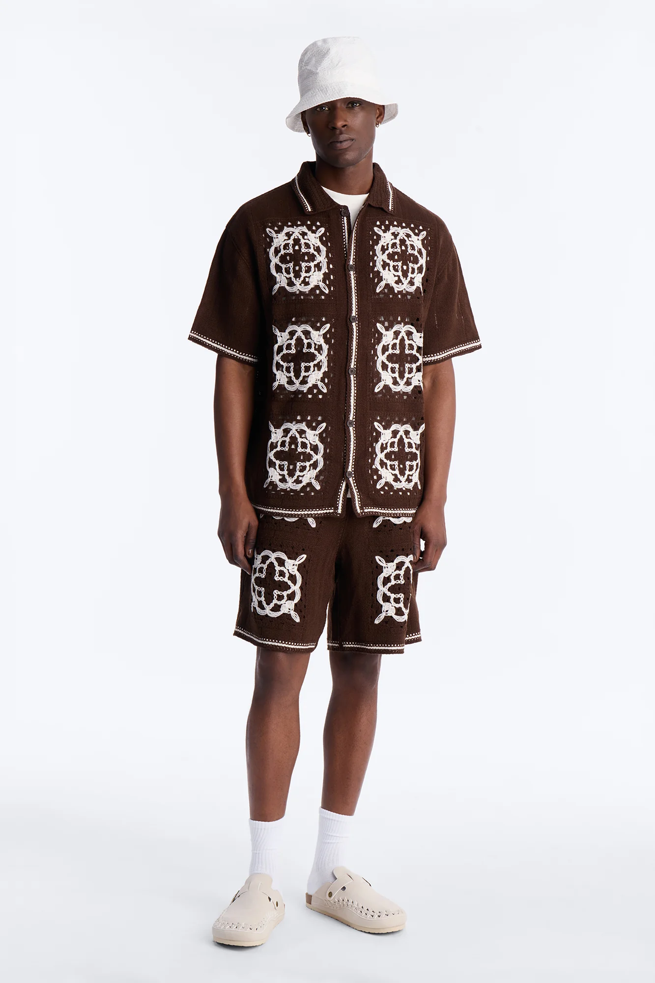 Lido Isle Crochet Button Up Shirt - Brown - Image 2