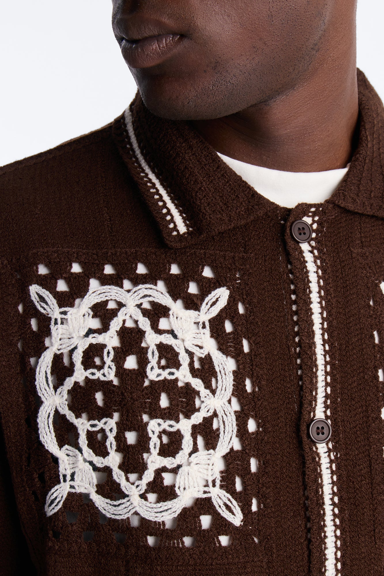 Lido Isle Crochet Button Up Shirt - Brown - Image 3