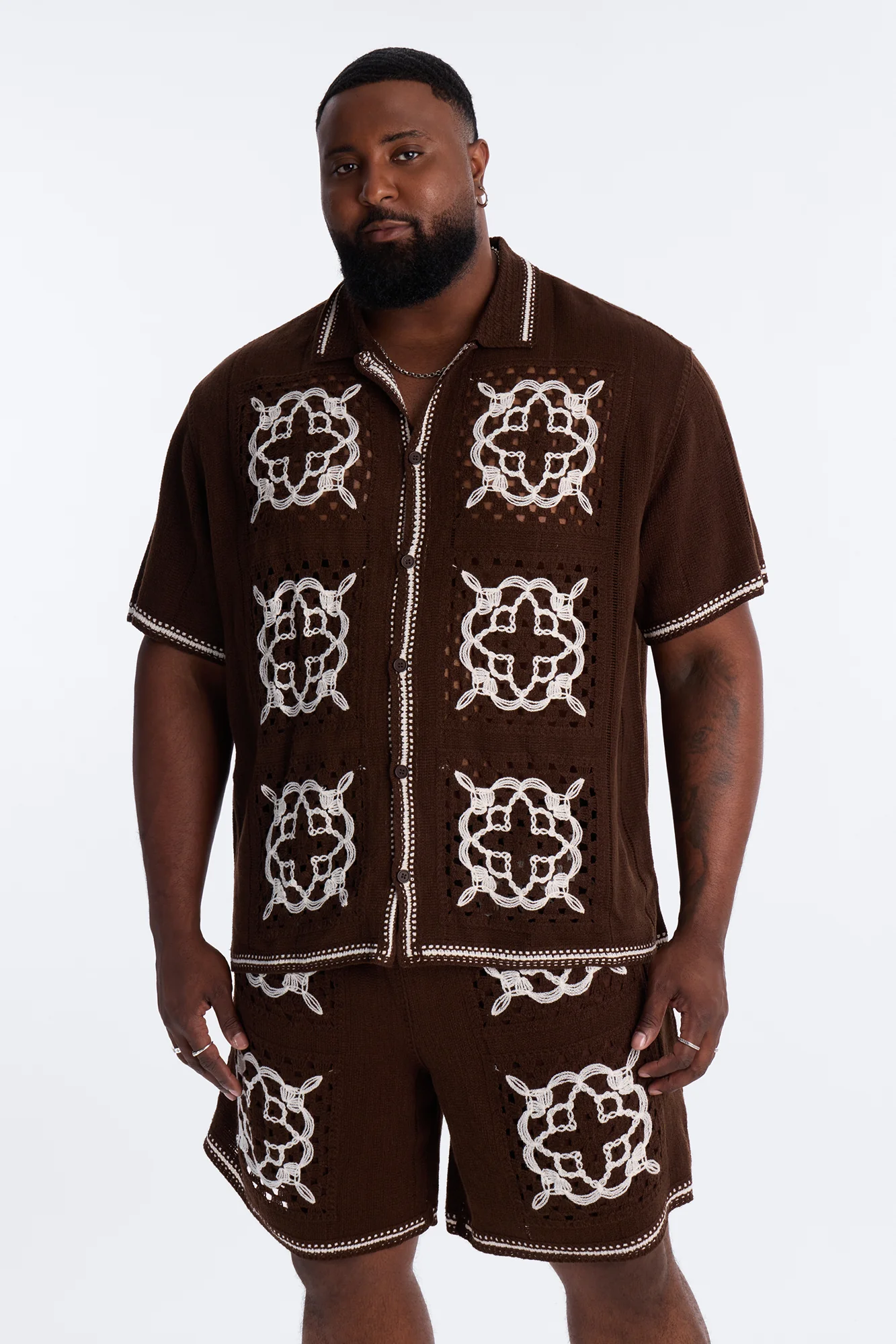 Lido Isle Crochet Button Up Shirt - Brown - Image 5