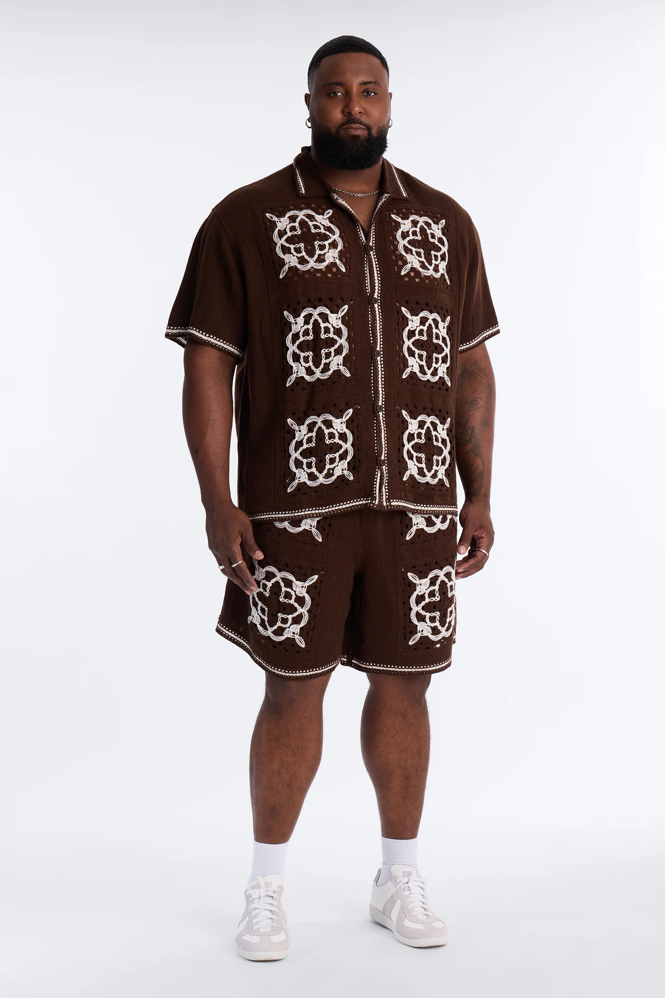 Lido Isle Crochet Button Up Shirt - Brown - Image 6