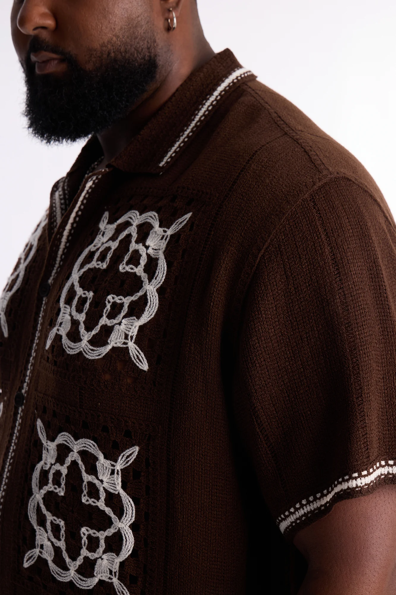 Lido Isle Crochet Button Up Shirt - Brown - Image 7