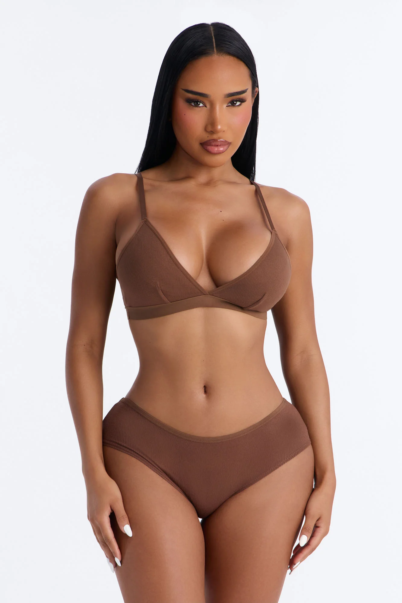 Lightweight Ribbed Lounge Bralette - Brown - Image 2