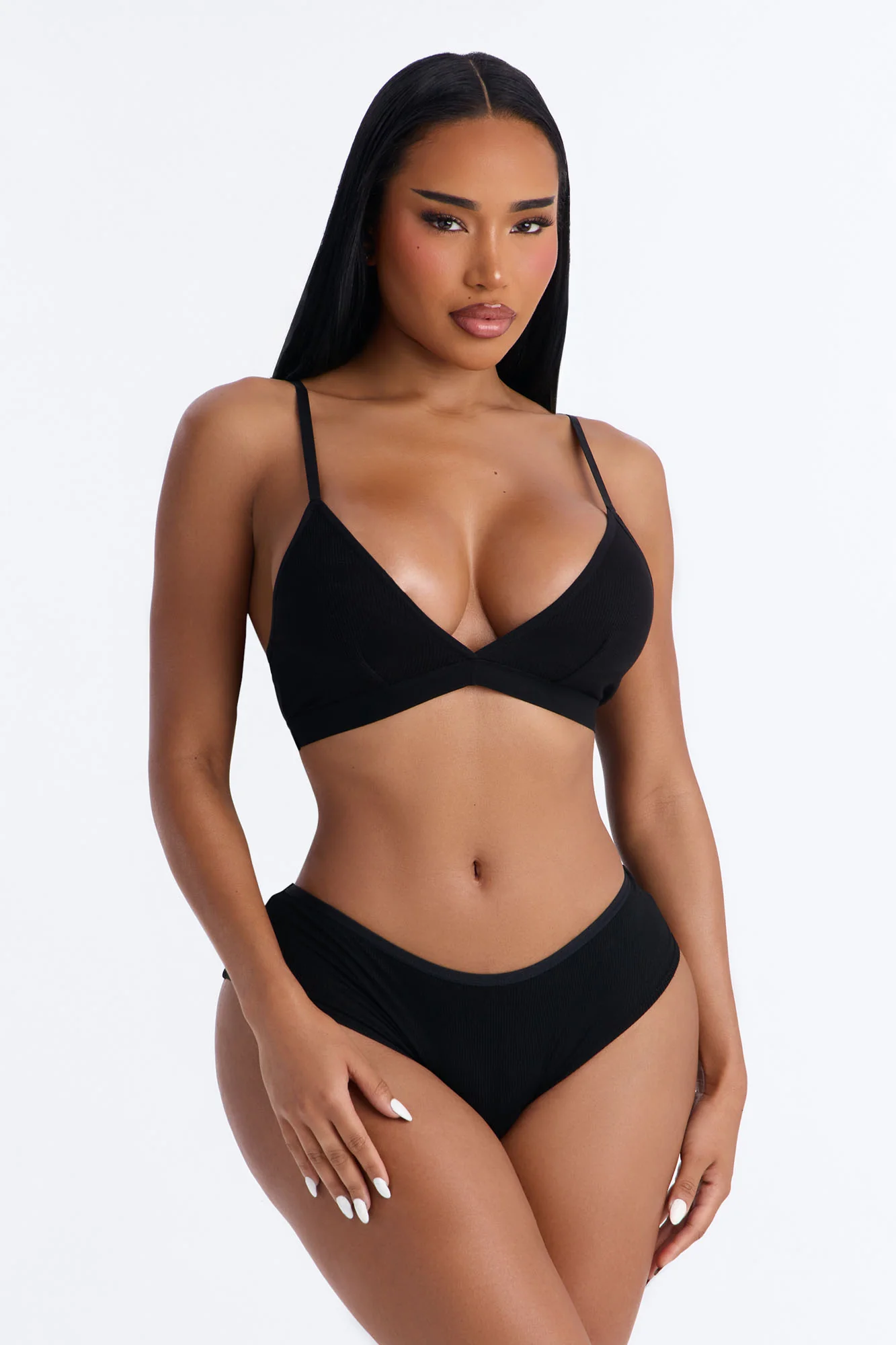 Lightweight Ribbed Lounge Hipster Panty - Black - Image 2