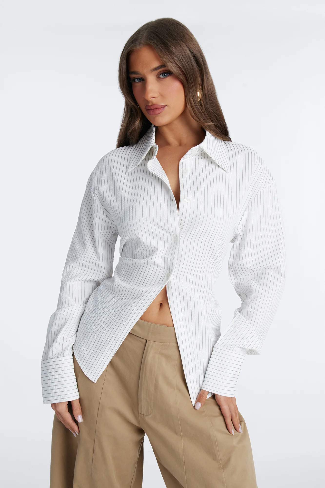 Like You Mean It Tie Back Pinstripe Shirt - White/combo - Image 2