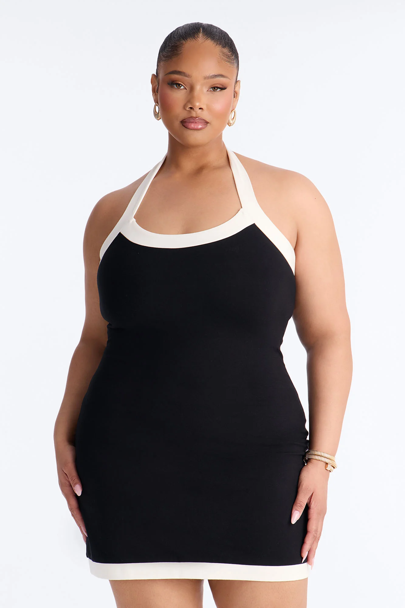 Lila Halter Cotton Mini Dress - Black/White - Image 4