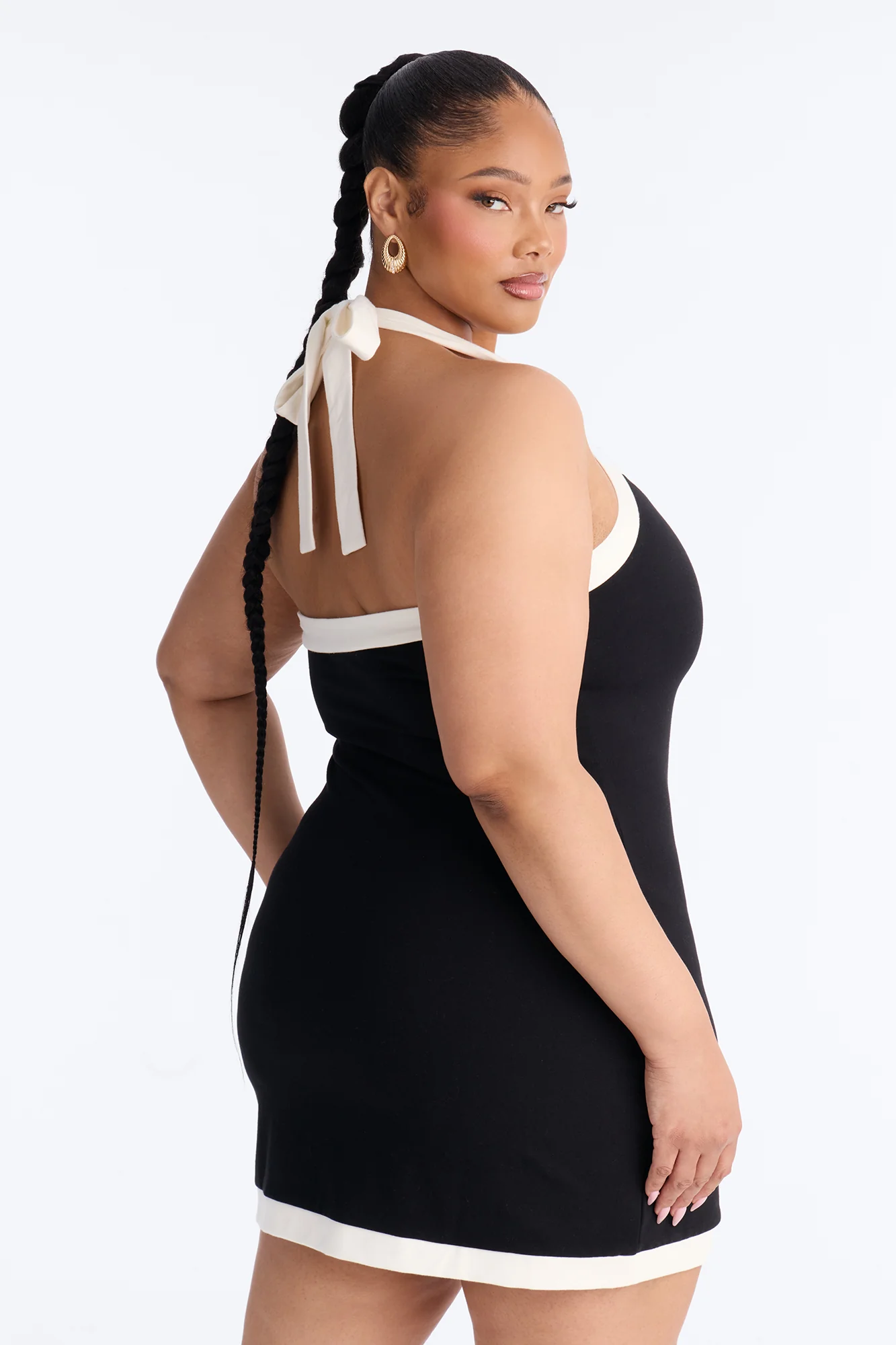 Lila Halter Cotton Mini Dress - Black/White - Image 6