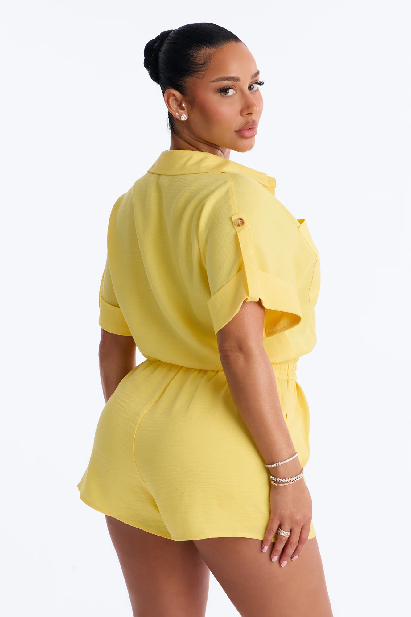 Lilah Collar Short Sleeve Romper - Yellow - Image 4