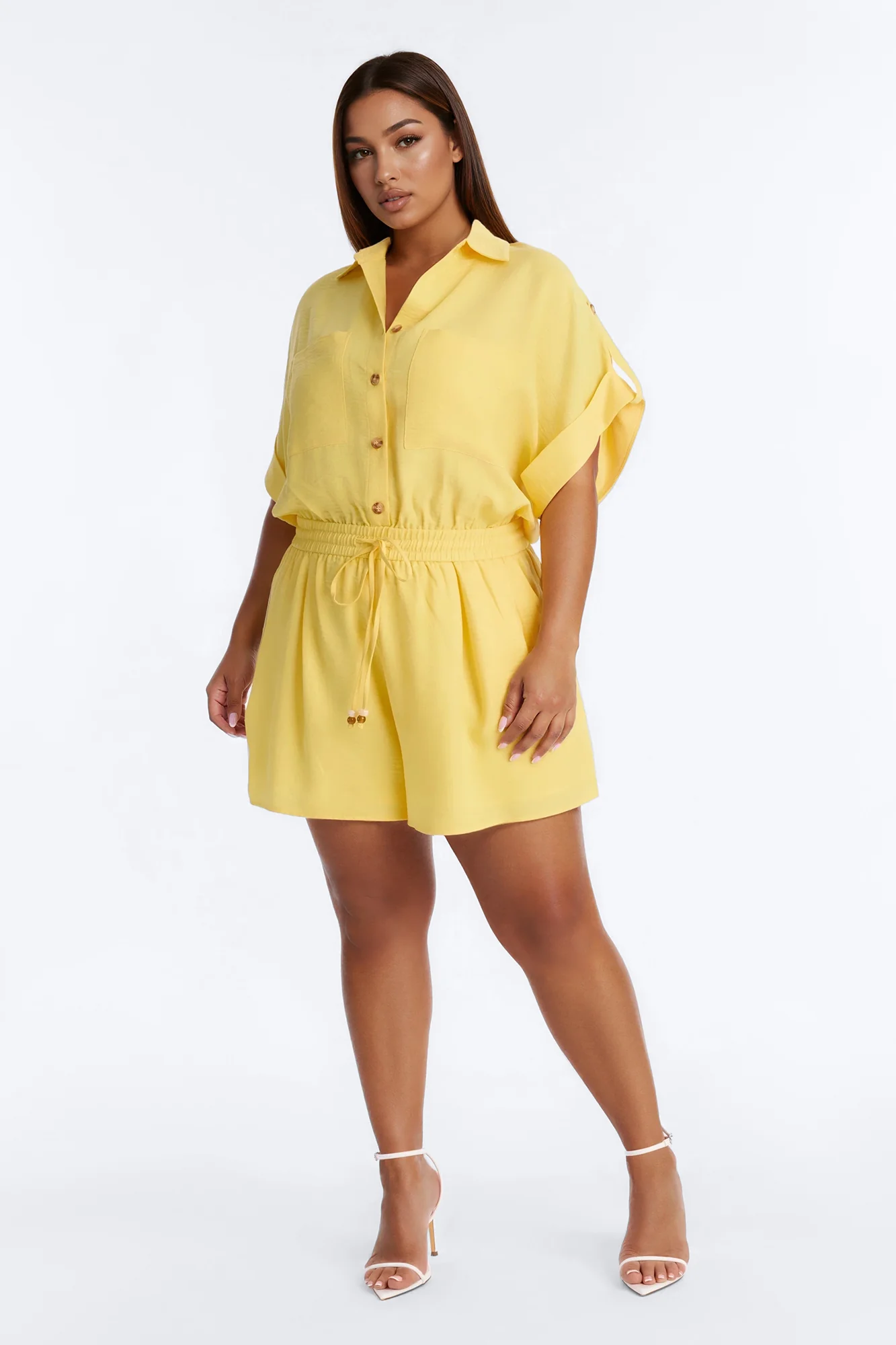 Lilah Collar Short Sleeve Romper - Yellow - Image 6