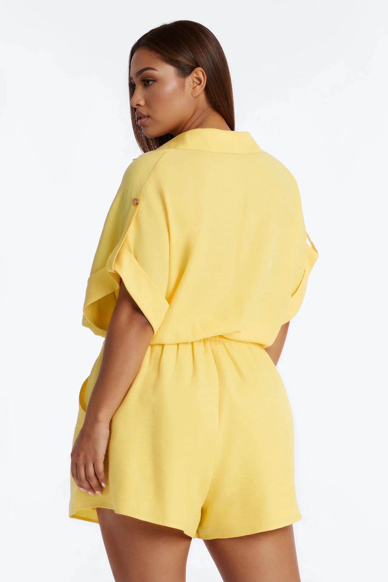 Lilah Collar Short Sleeve Romper - Yellow - Image 7