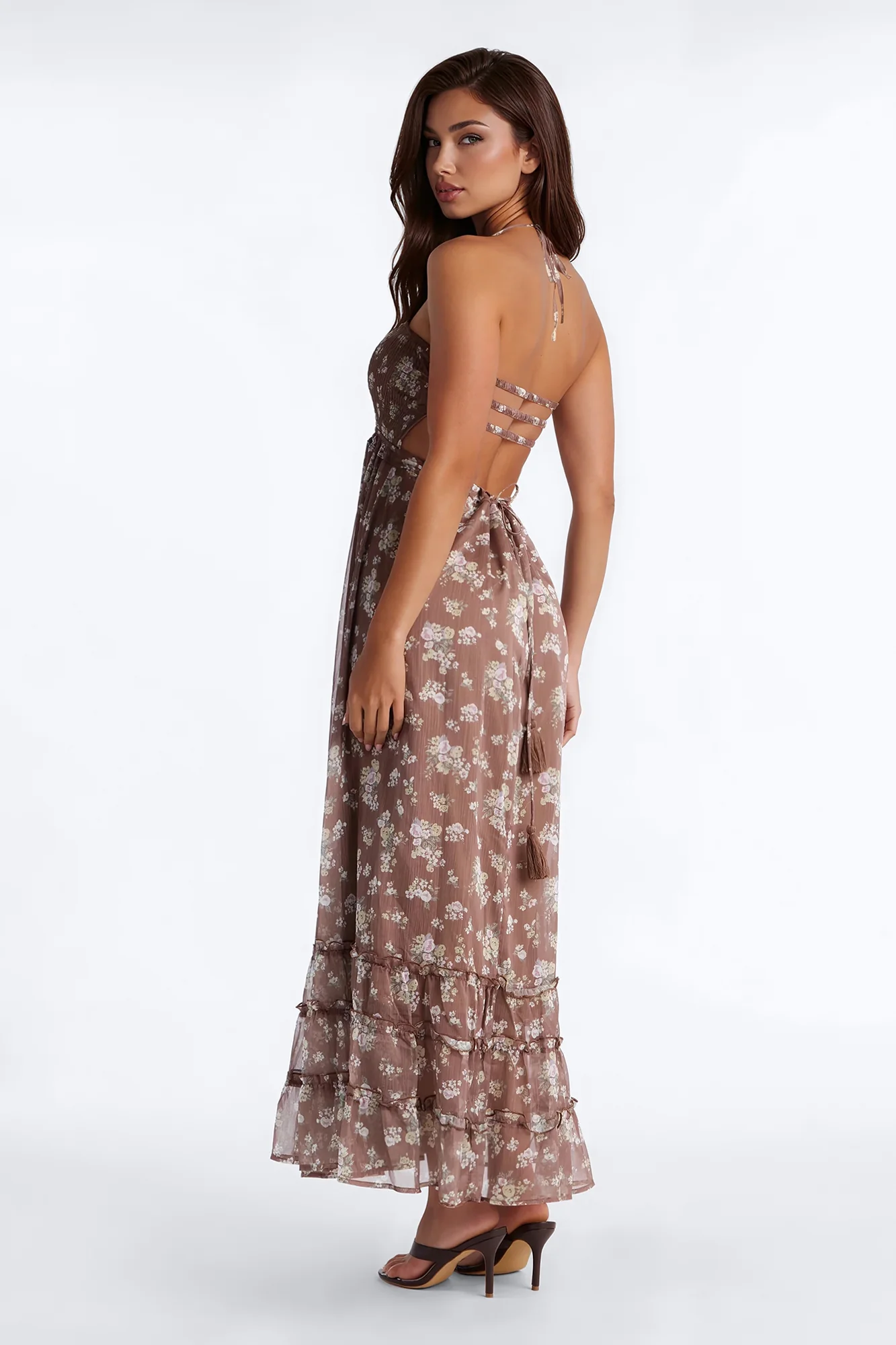 Lilah Floral Backless Maxi Dress - Brown/combo - Image 3