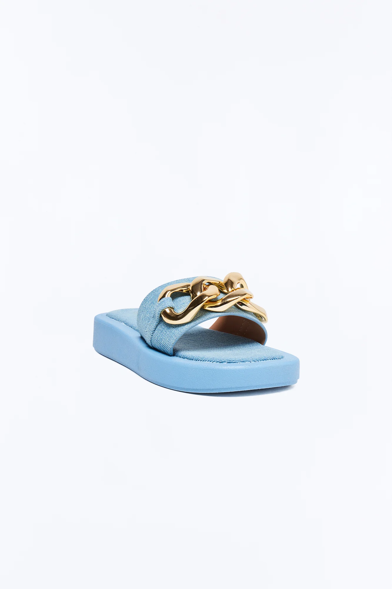 Lilia Chain Detail Denim Flat Sandal - Denim - Image 2