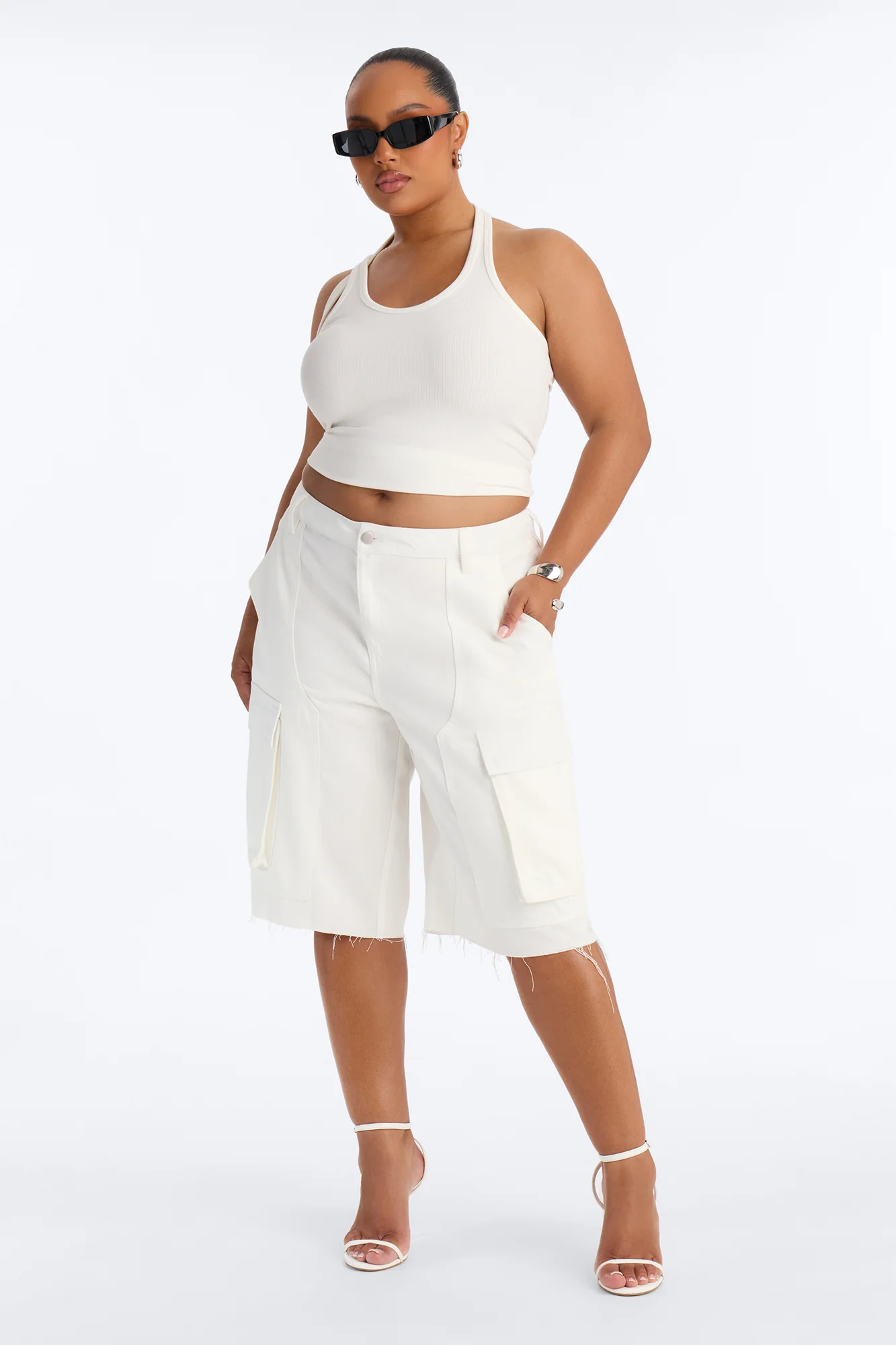 Lillia Frayed Hem Cargo Bermuda Short - White - Image 5