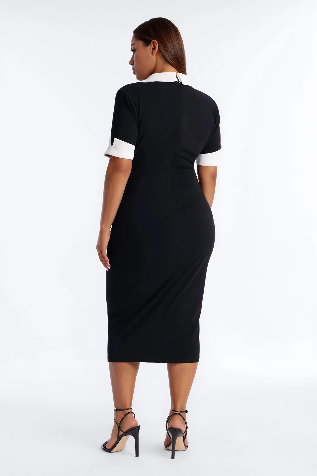 Lilliana Collared Short Sleeve Midi Dress - Black/White - Image 7