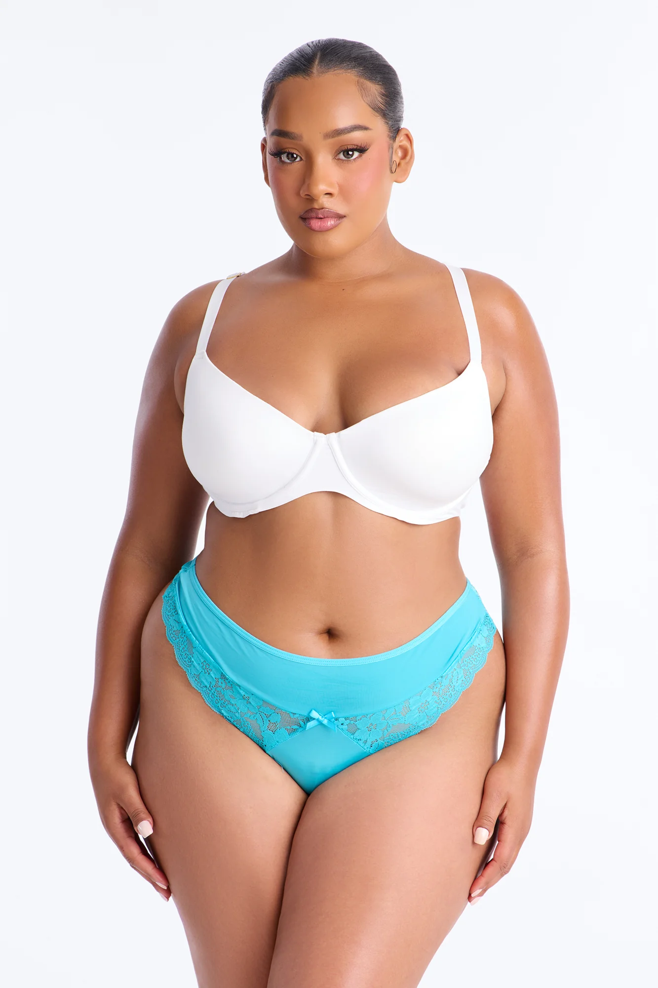 Lilly Lace Ruffle Trim Thong Panty - Turquoise - Image 5