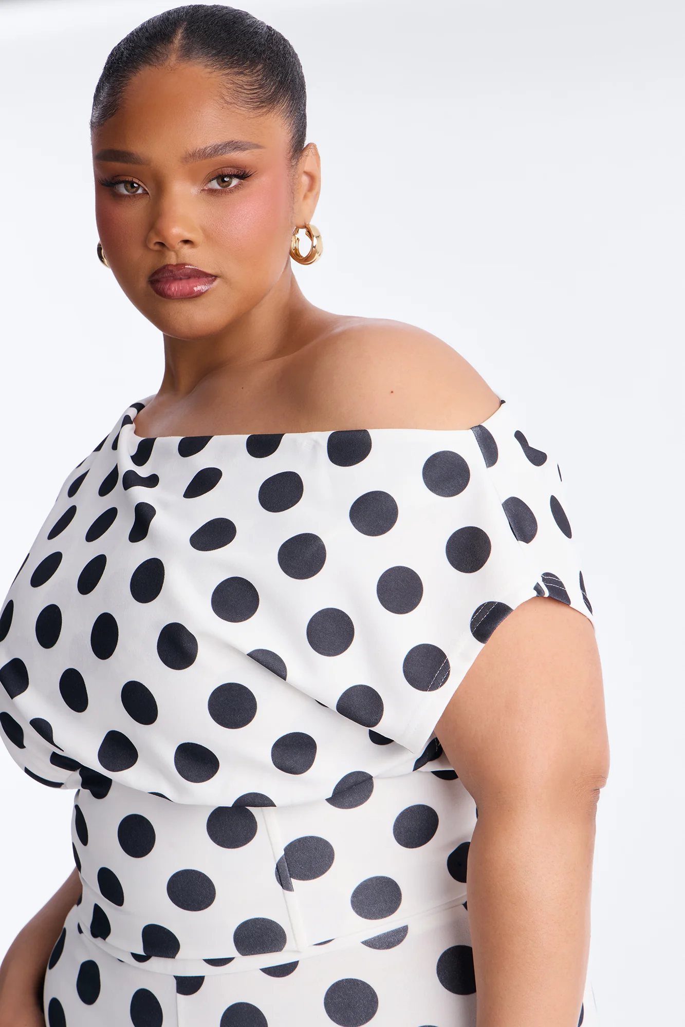Lily Polka Dot Off Shoulder Pant Set - White/Black - Image 7