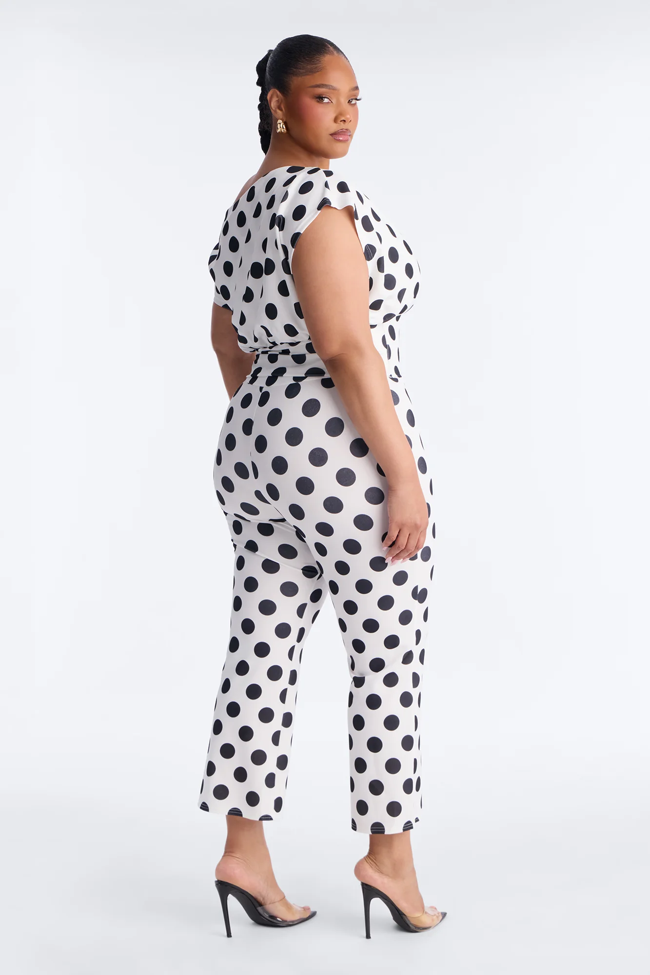 Lily Polka Dot Off Shoulder Pant Set - White/Black - Image 8