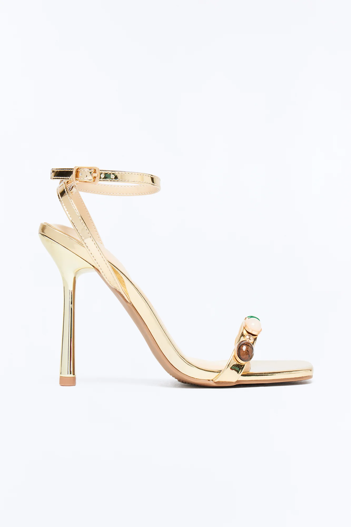 Lima Stone Ankle Strap Heels - Gold