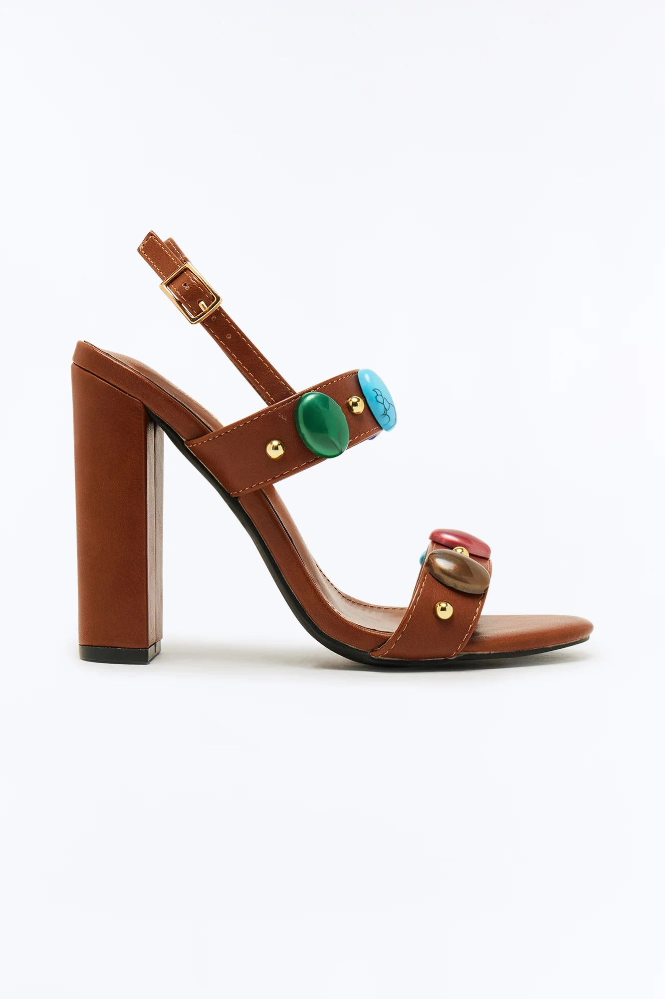 Lin Stone Ankle Strap Heels - Brown