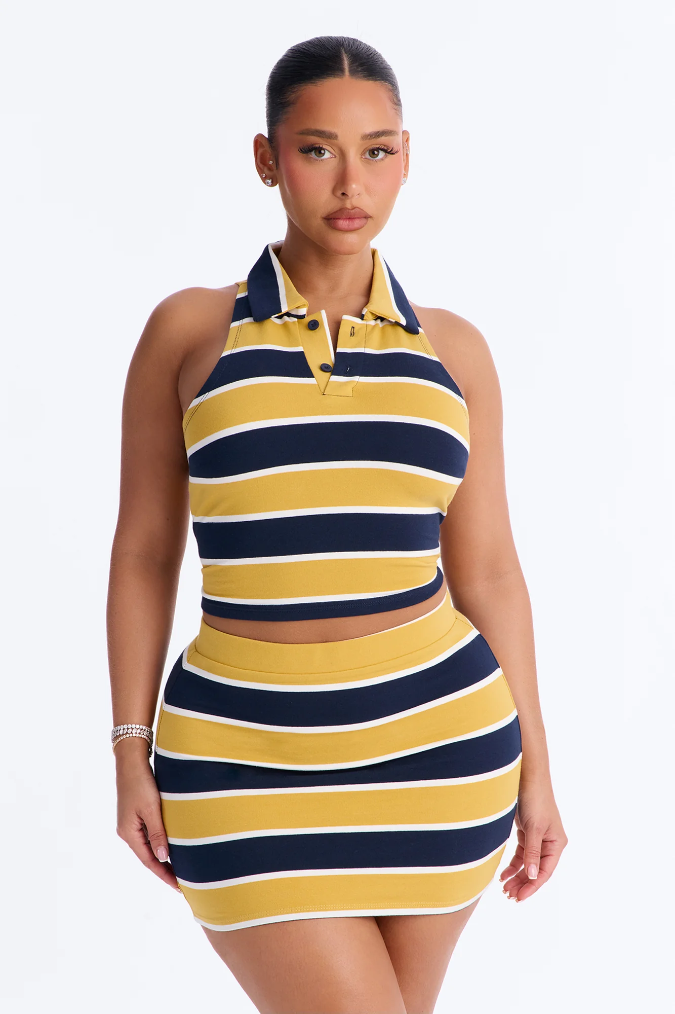 Lindsay Sleeveless Striped Skirt Set - Yellow/combo