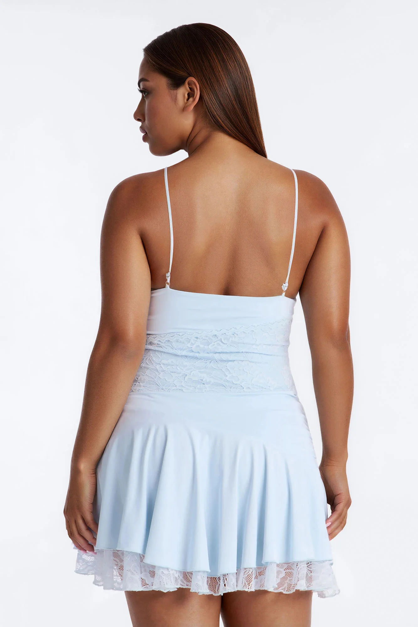 Lindsey Lace Trim Mini Dress - Light Blue - Image 6