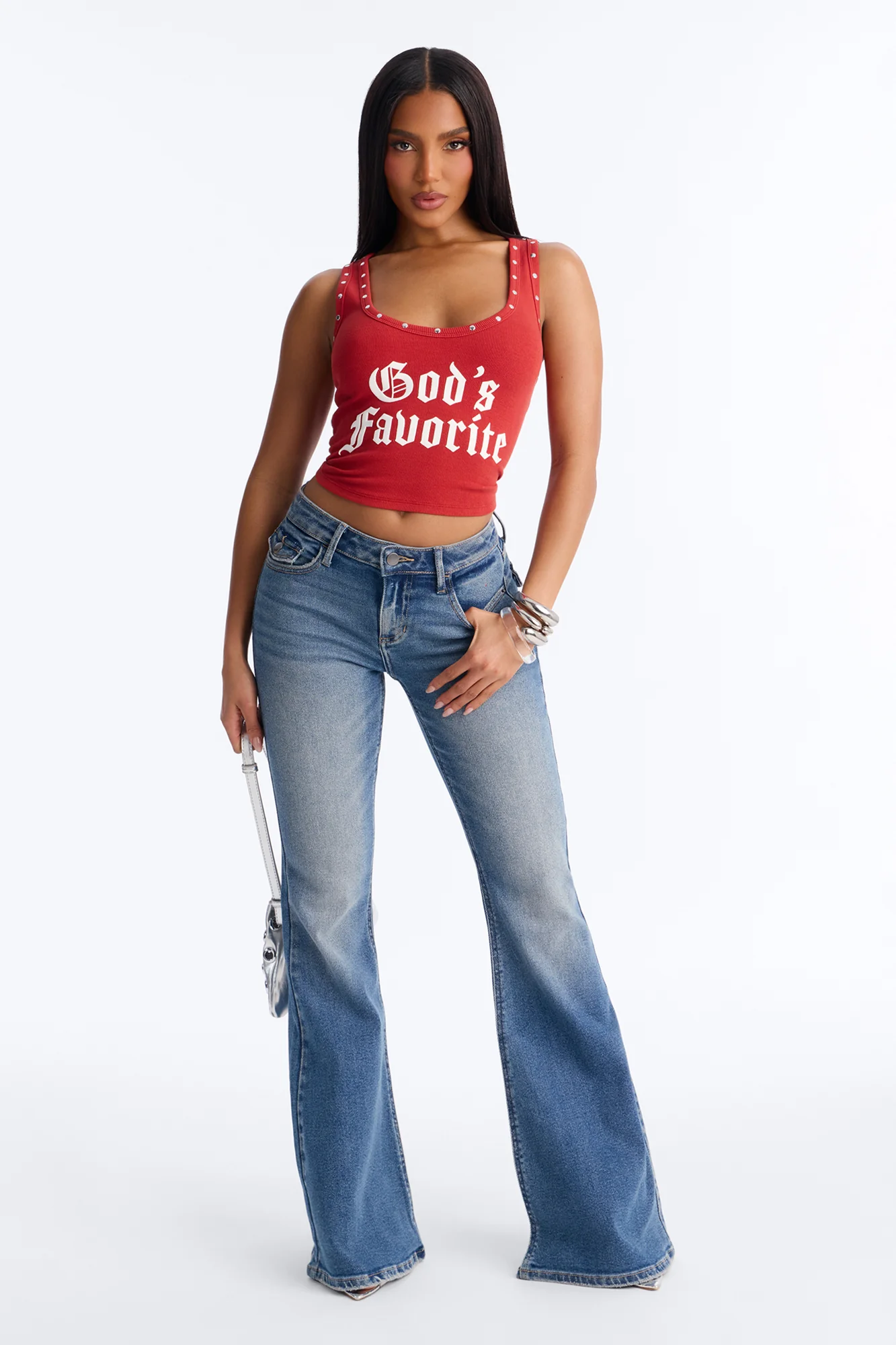 Line Dancer Low Rise Stretch Flare Leg Jeans - Medium Wash