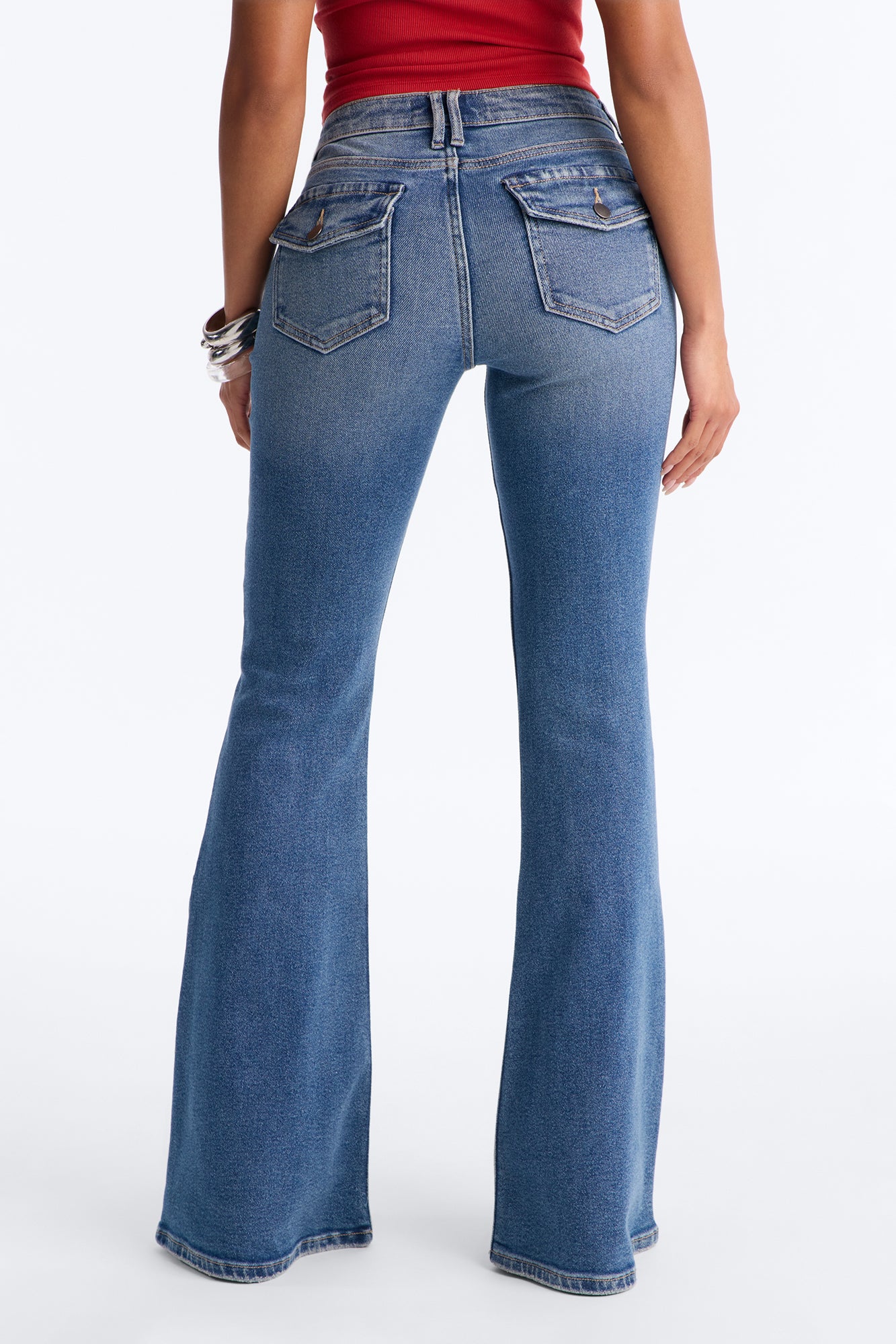 Line Dancer Low Rise Stretch Flare Leg Jeans - Medium Wash - Image 4