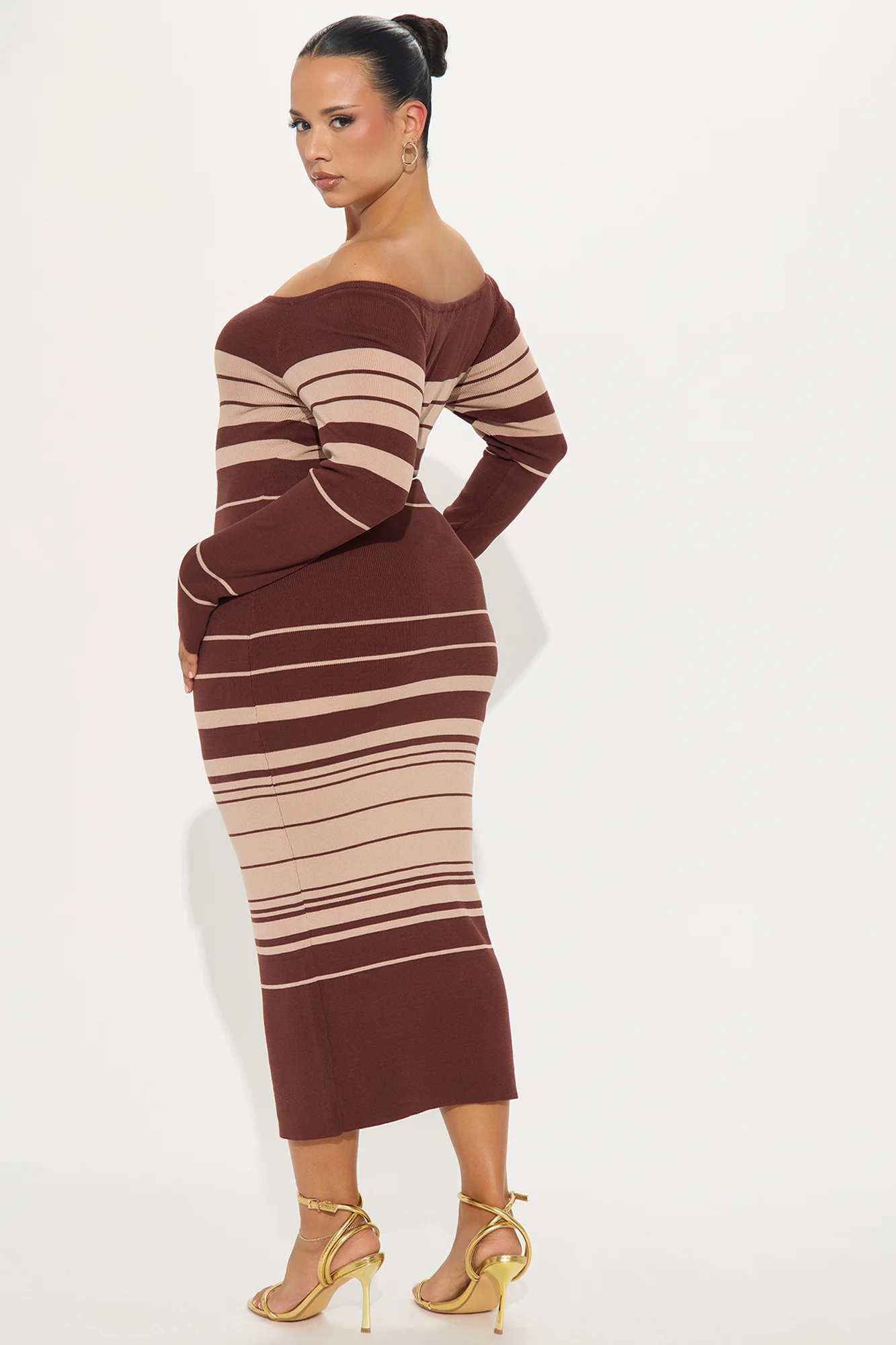 Line Me Up Striped Sweater Midi Dress - Chocolate - Image 6