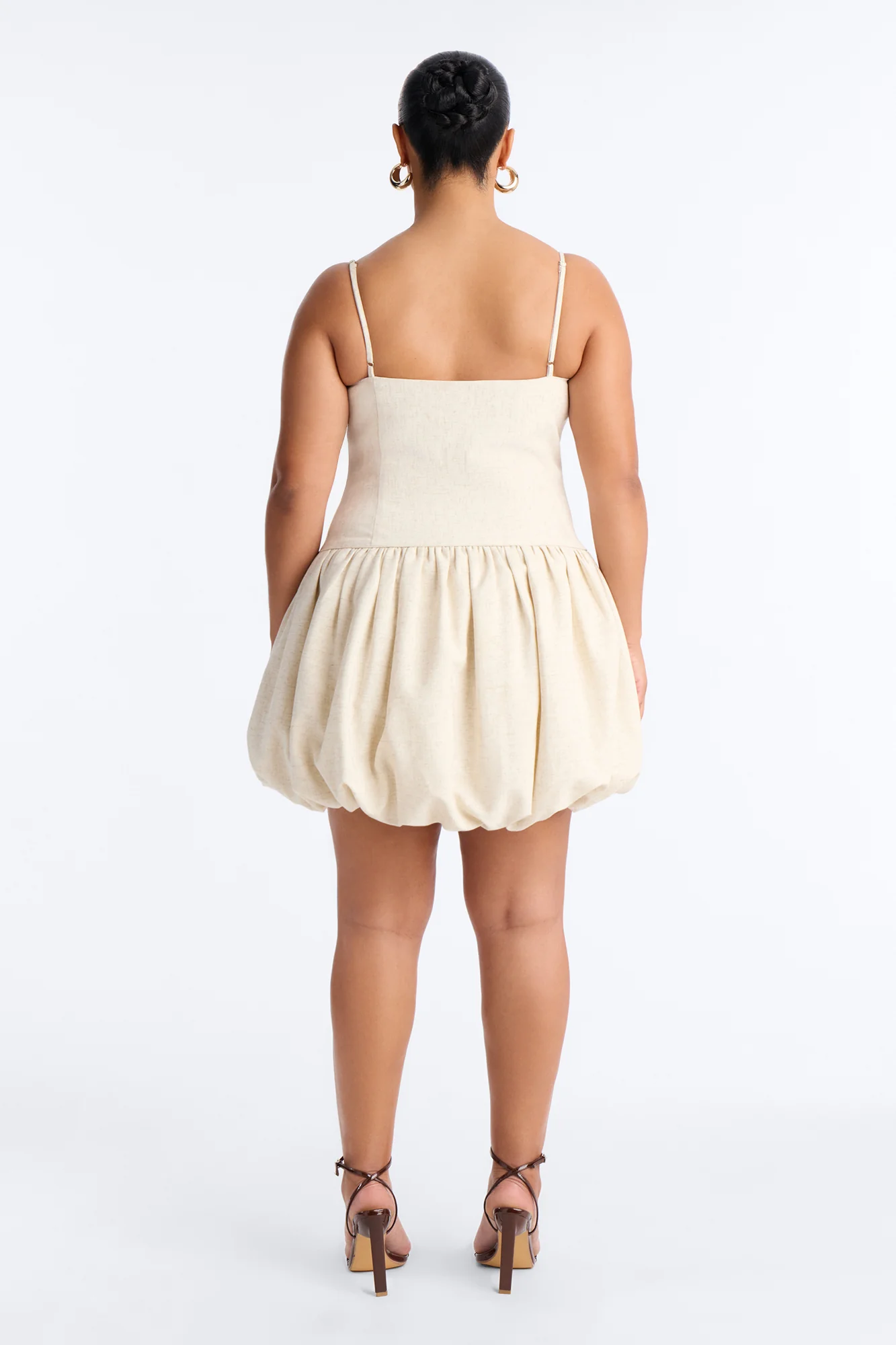 Linen Bloom Bubble Mini Dress - Natural - Image 8